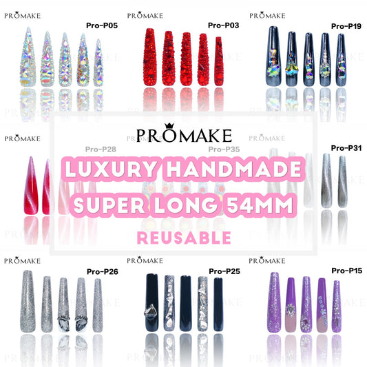 Promake Luxury  Handmade Press On Nails - P01-P17 - Nails length 55MM - Durable Reuseable Nails wtih Nail tools 10PCS XS-XL