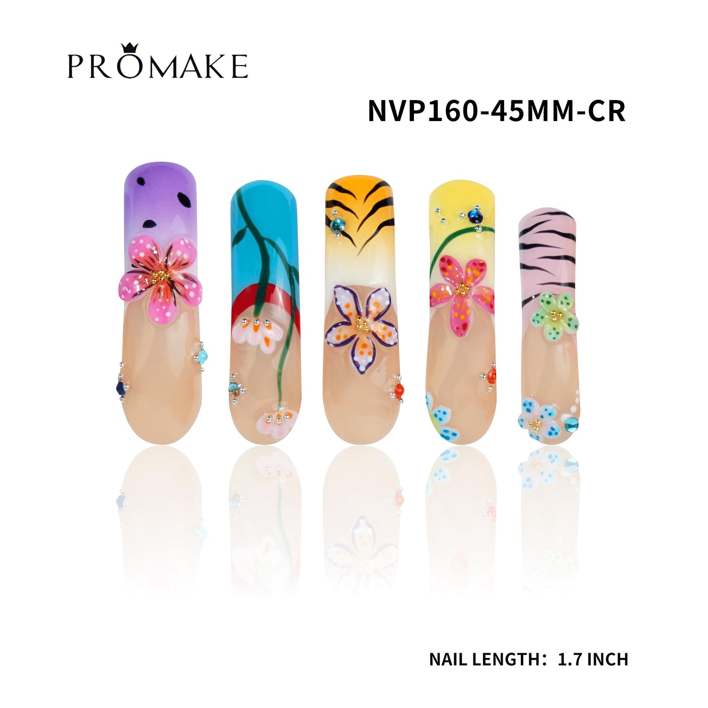 Promake | Symphony Spring Collection | Handmade 3D Floral Press On Nails | Multiple Lengths & Shapes