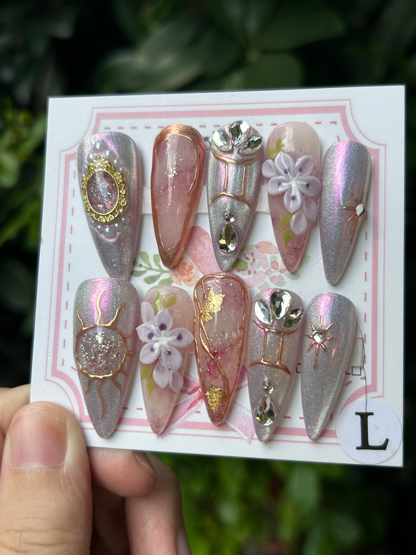 Promakenails 3D Floral Zodiac Sign Collection - Handmade Press On Nails 10PCS Reuseable Nails wtih Nail tools