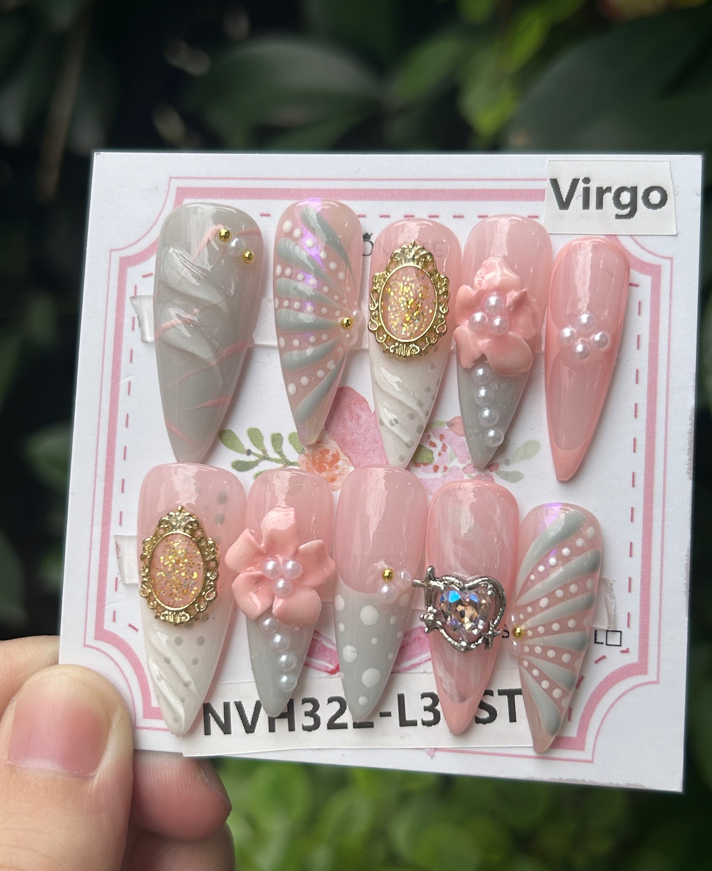 Promakenails 3D Floral Zodiac Sign Collection - Handmade Press On Nails 10PCS Reuseable Nails wtih Nail tools