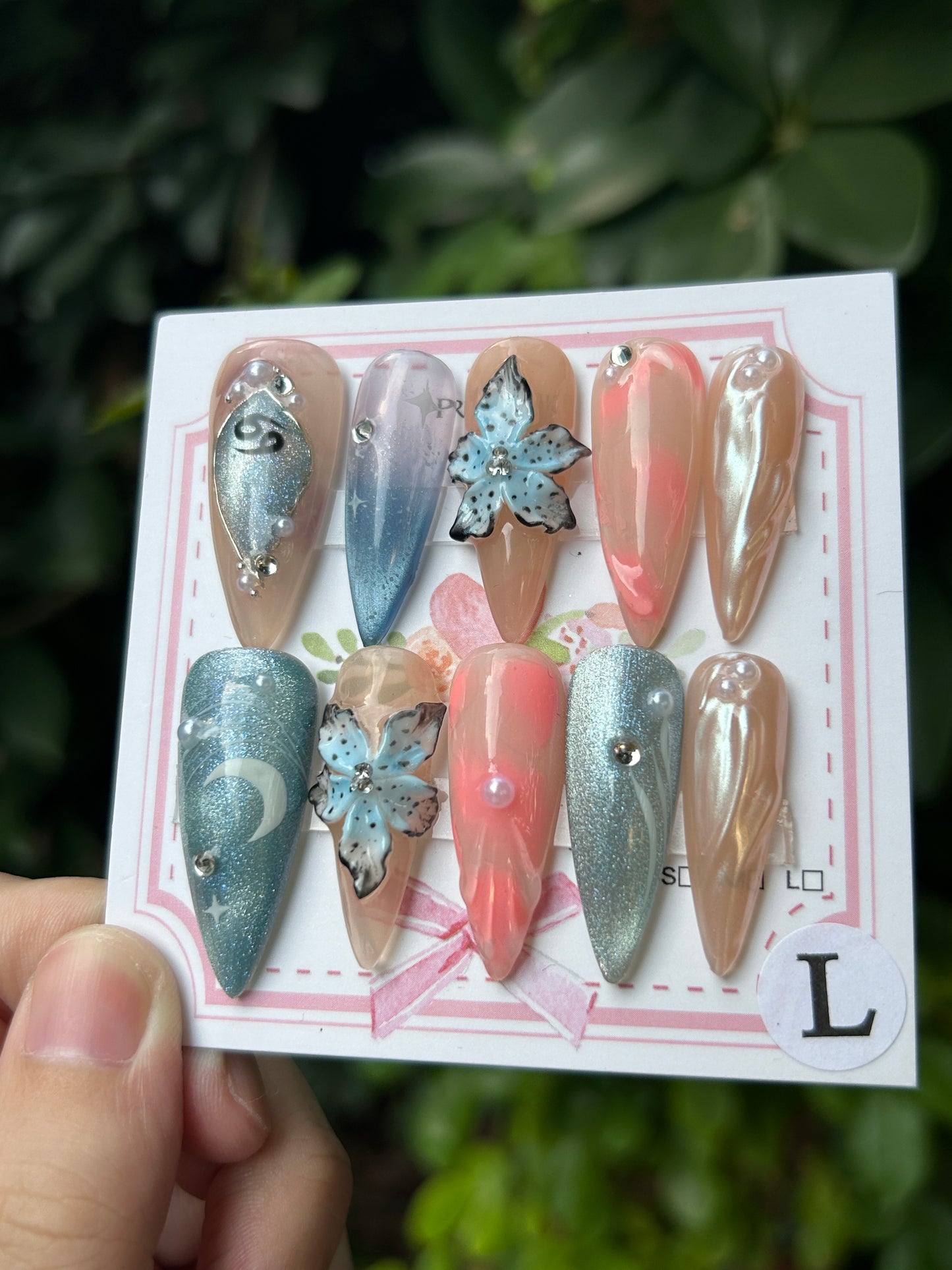 Promakenails 3D Floral Zodiac Sign Collection - Handmade Press On Nails 10PCS Reuseable Nails wtih Nail tools