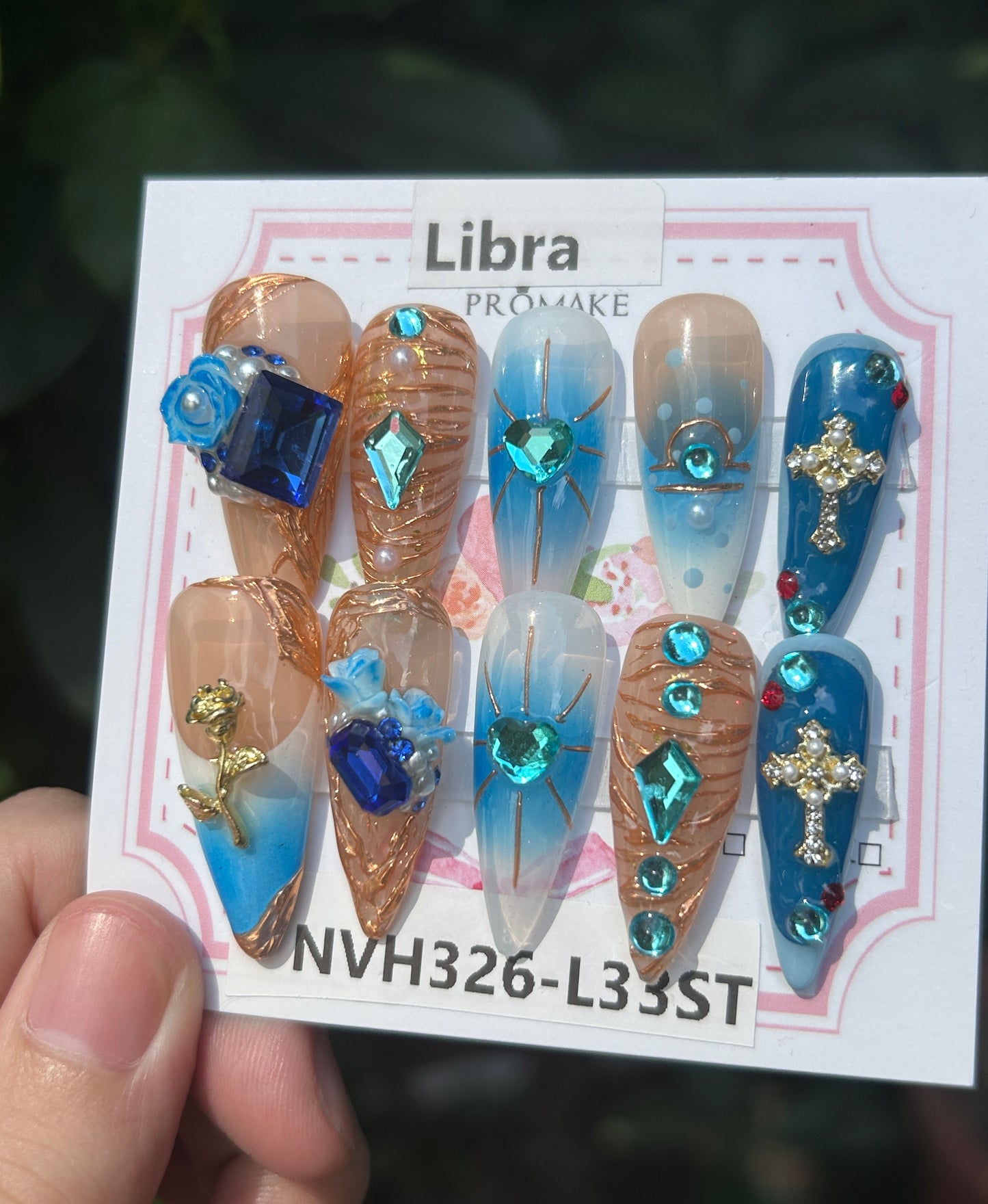 Promakenails 3D Floral Zodiac Sign Collection - Handmade Press On Nails 10PCS Reuseable Nails wtih Nail tools