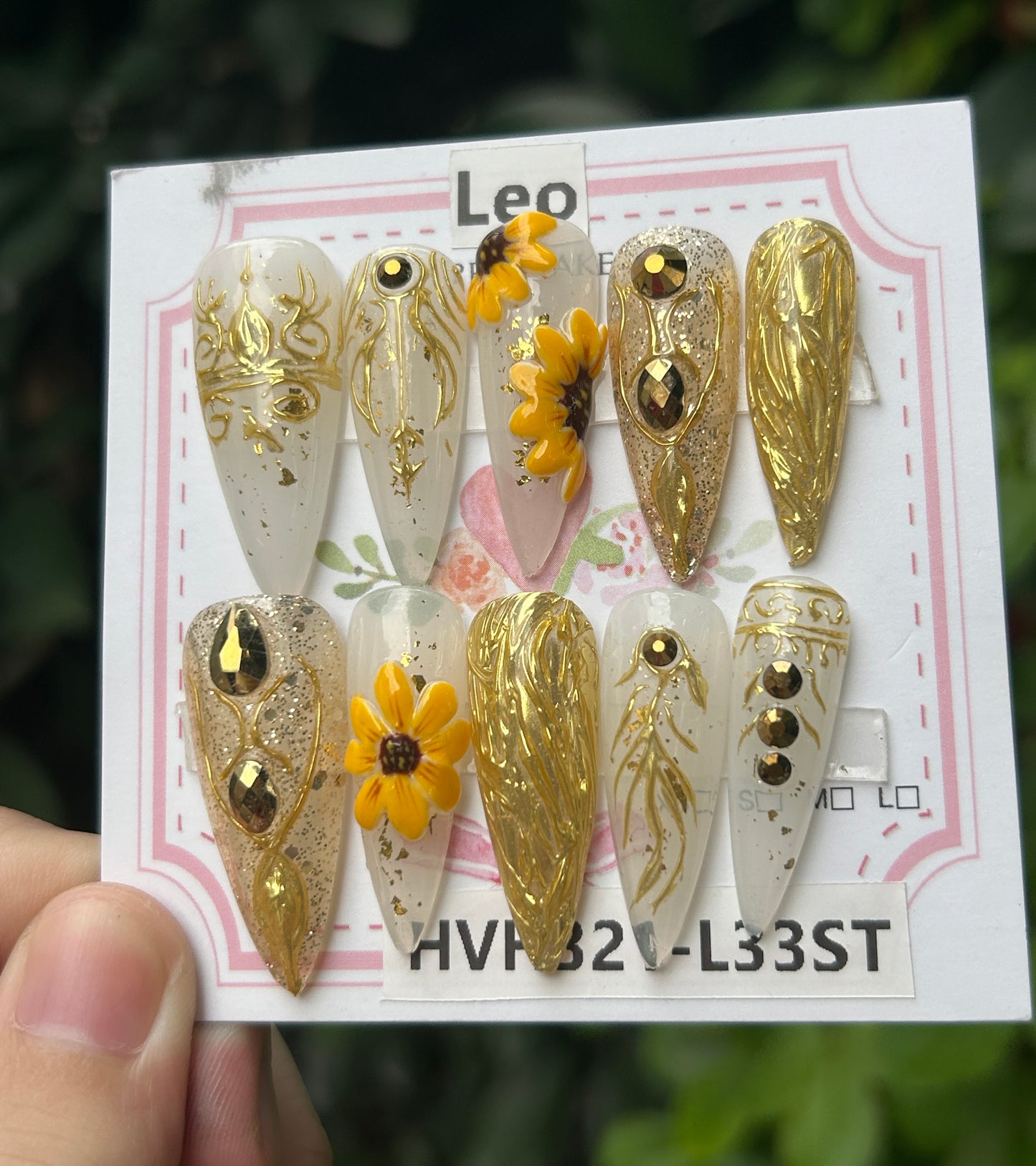 Promakenails 3D Floral Zodiac Sign Collection - Handmade Press On Nails 10PCS Reuseable Nails wtih Nail tools