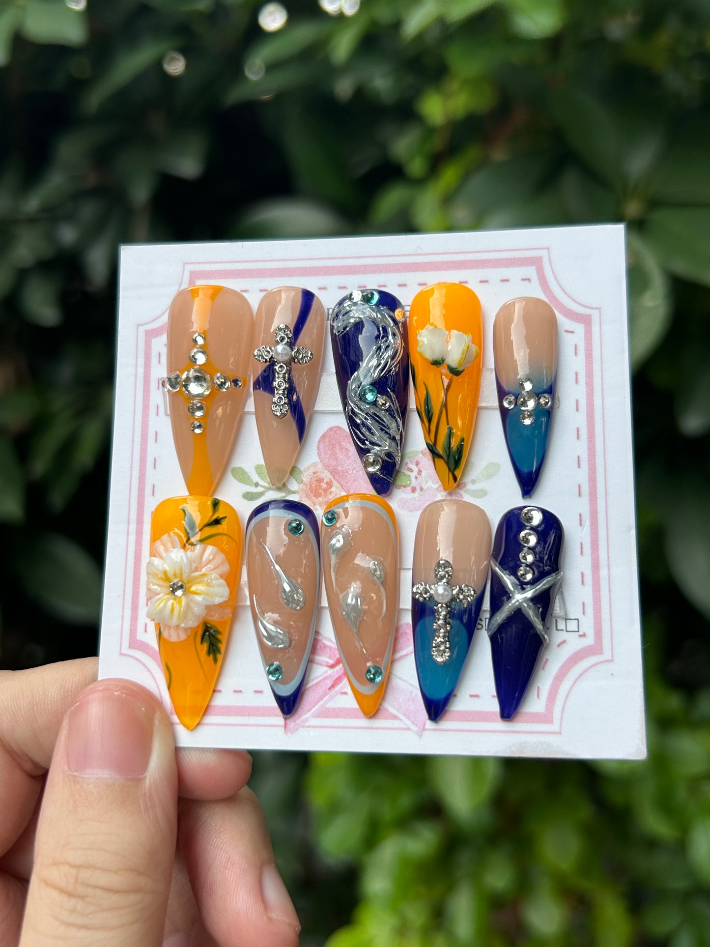 Promakenails 3D Floral Zodiac Sign Collection - Handmade Press On Nails 10PCS Reuseable Nails wtih Nail tools
