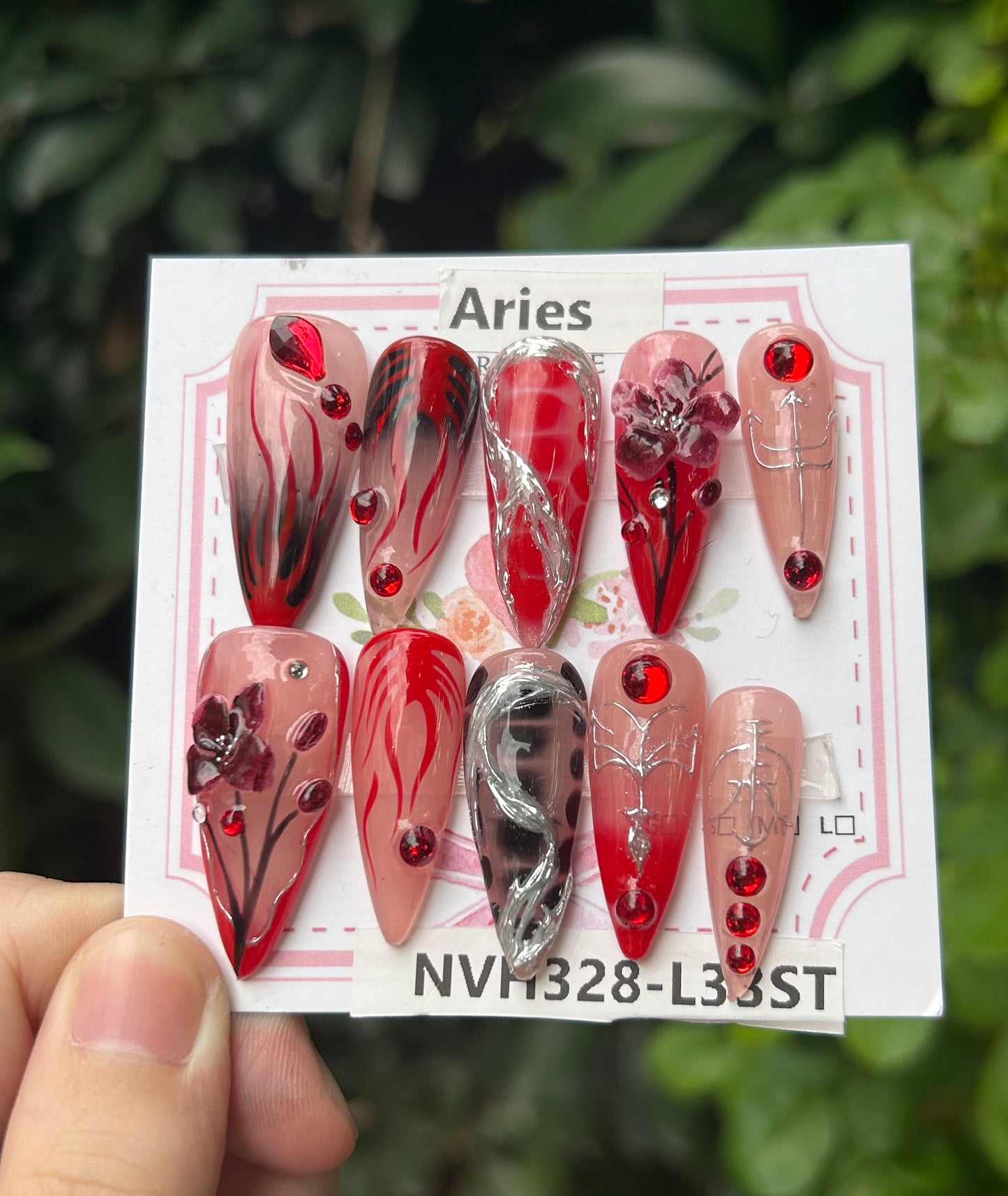 Promakenails 3D Floral Zodiac Sign Collection - Handmade Press On Nails 10PCS Reuseable Nails wtih Nail tools
