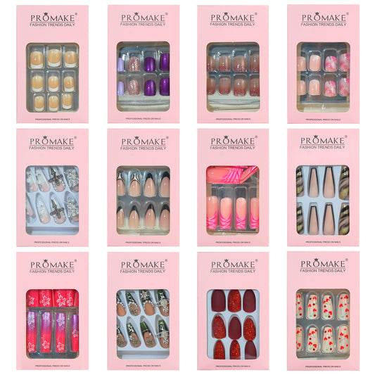 Promake Press on Nails Long-Medium-Short 12 Packs (288 Pcs) Reuseable Nails wtih Nail tools