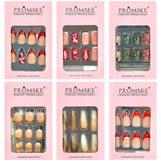 Promake Press on Nails with Christmas Design 6 Packs (144 Pcs) Reuseable Nails wtih Nail tools