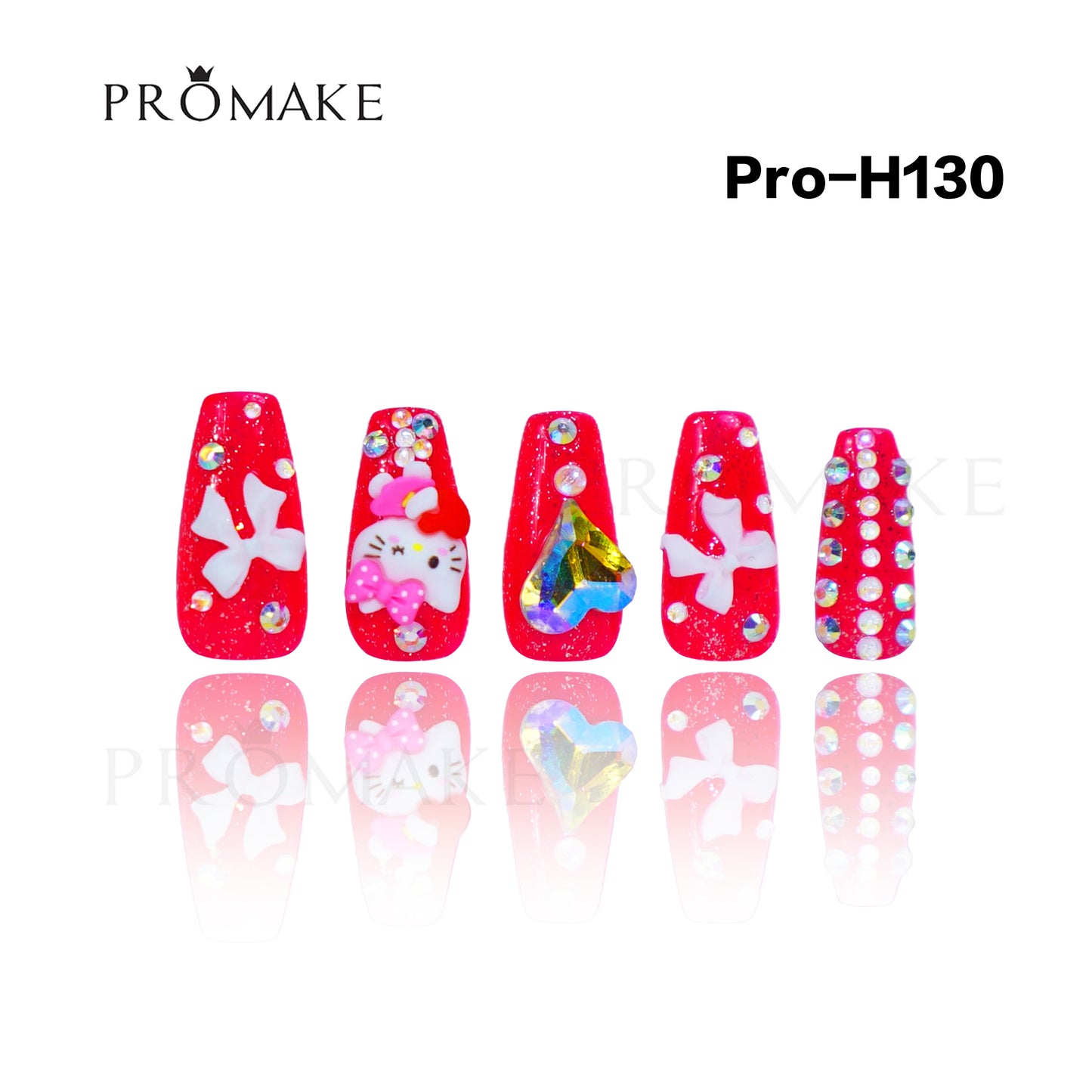 Promake Luxury - Mid-Length H121-H140 - Handmade Press On Nails 10PCS Reuseable Nails wtih Nail tools