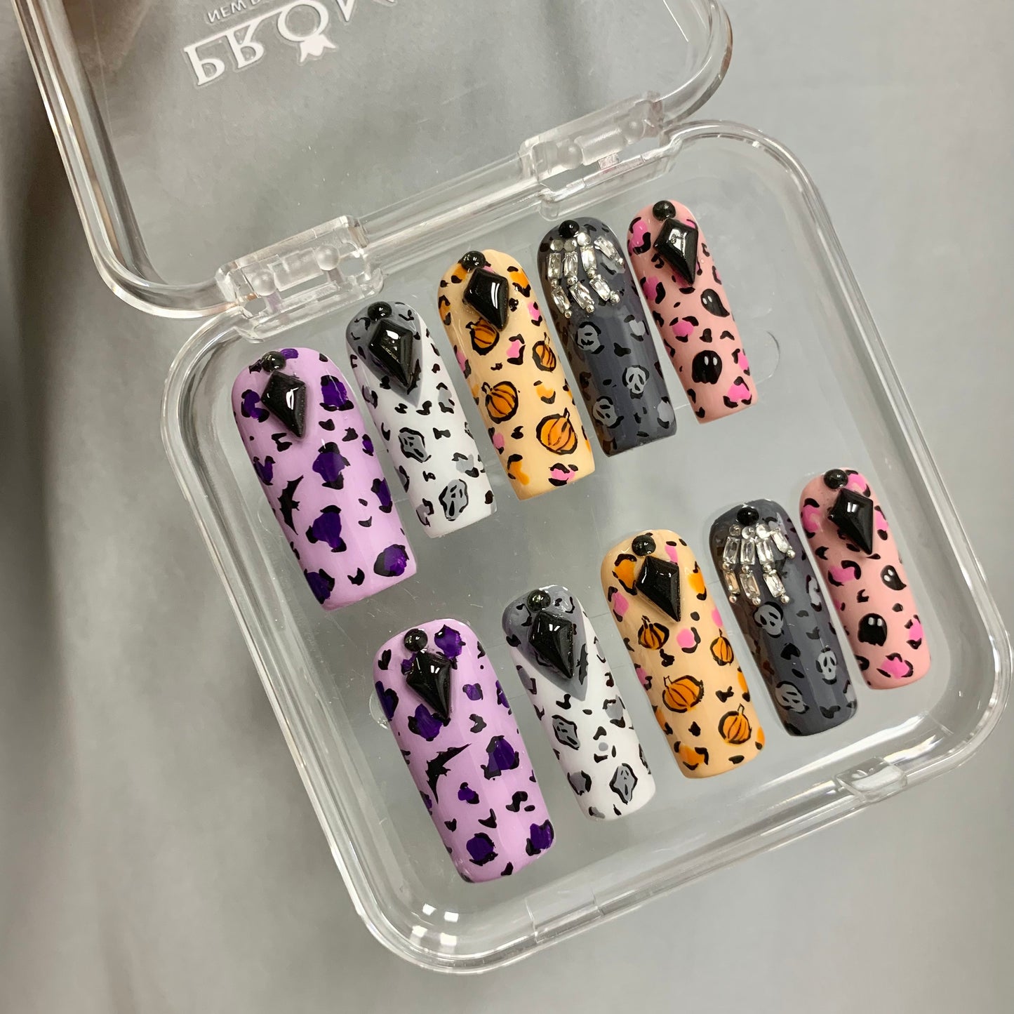 Promake Fall Muse Collection Luxury Handmade Women's Reusable 3D Acrylic Press On Nails - Cat Eye, Rhinestone, Unique Autumn Designs, Multiple Shapes & Lengths, Application Kit, Nail Art Supply