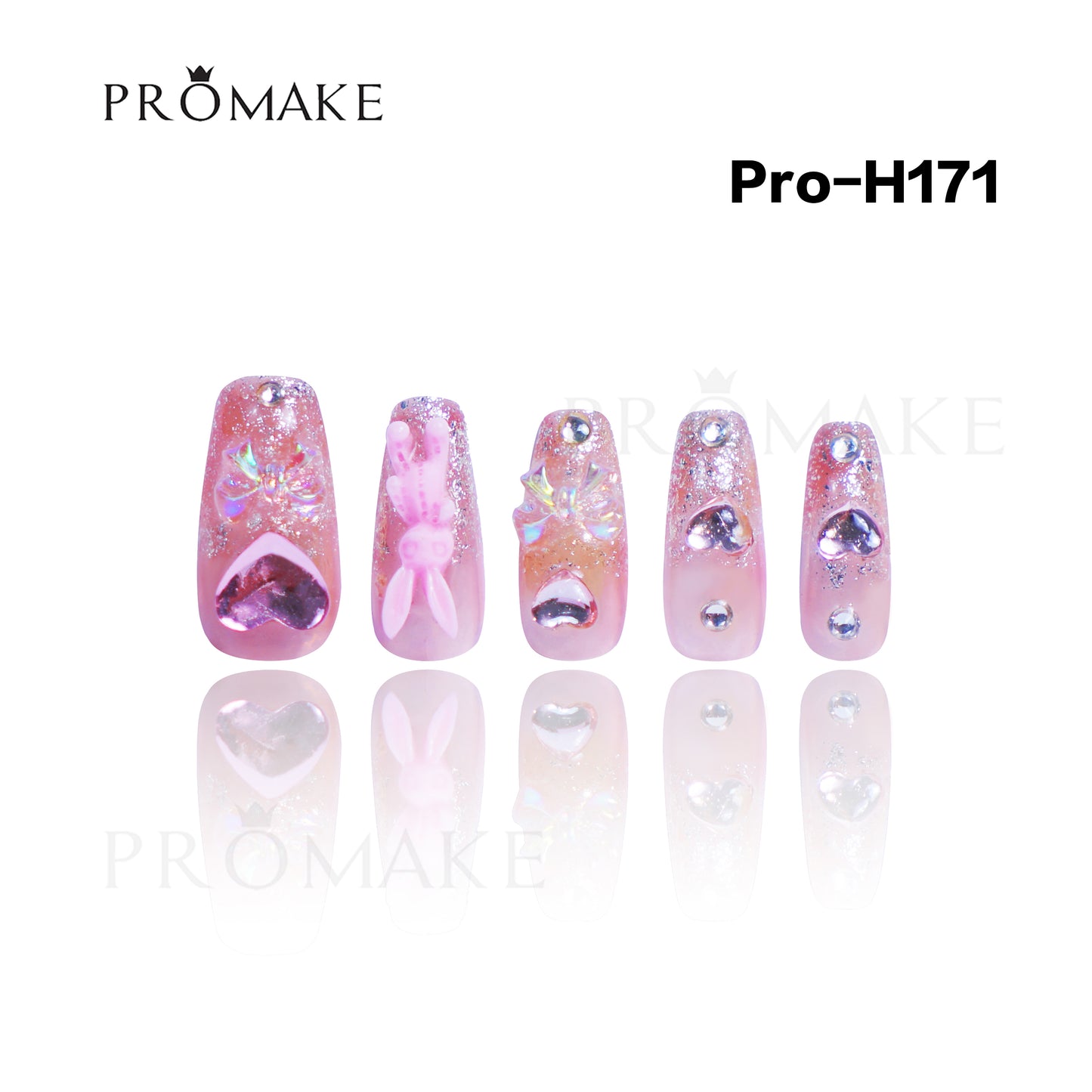 Promake Luxury - Mid-Length H161-H180 - Handmade Press On Nails 10PCS Reuseable Nails wtih Nail tools
