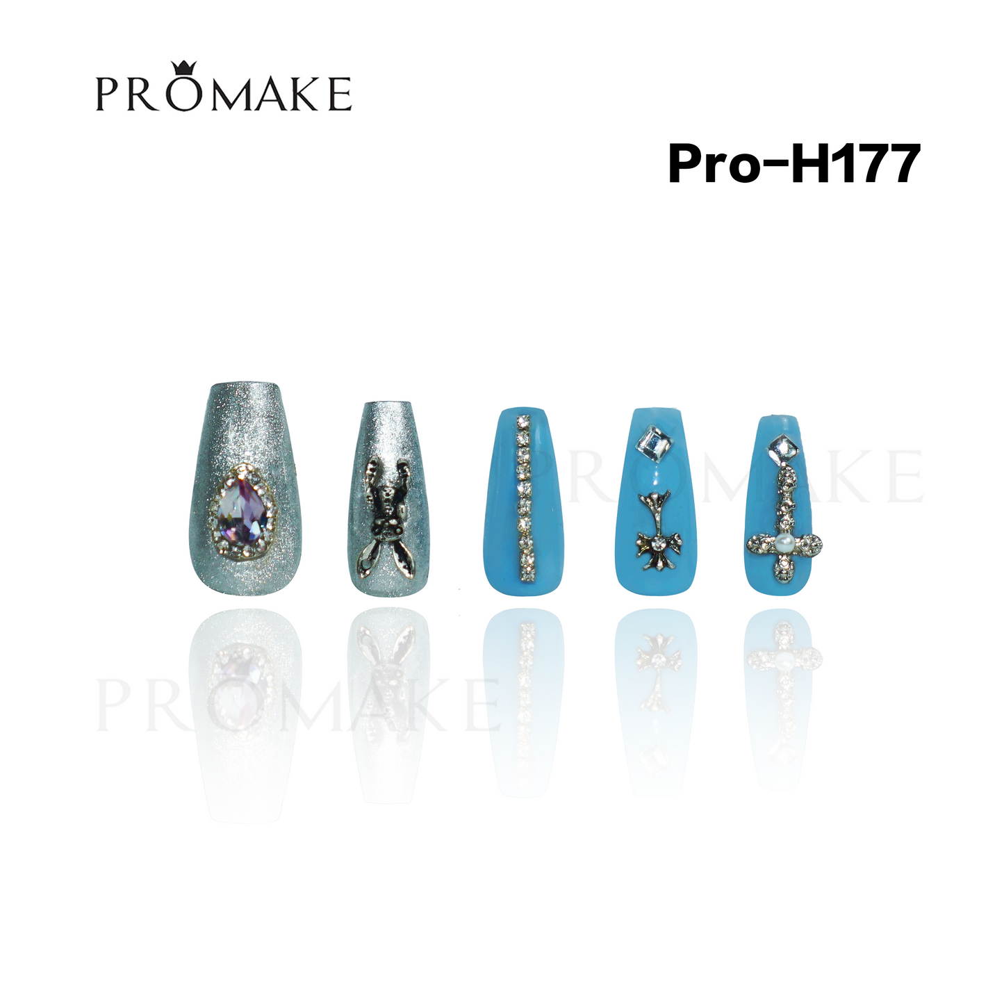 Promake Luxury - Mid-Length H161-H180 - Handmade Press On Nails 10PCS Reuseable Nails wtih Nail tools