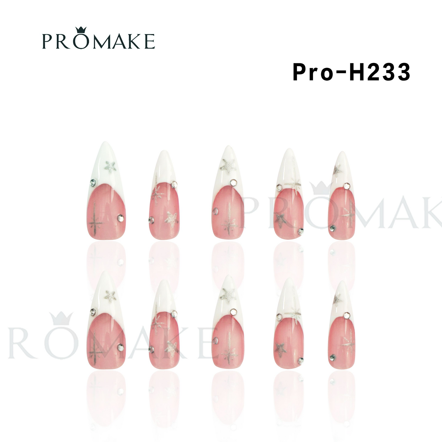 Promake Luxury French Tips Press on Nails Medium Length 25-28mm two part