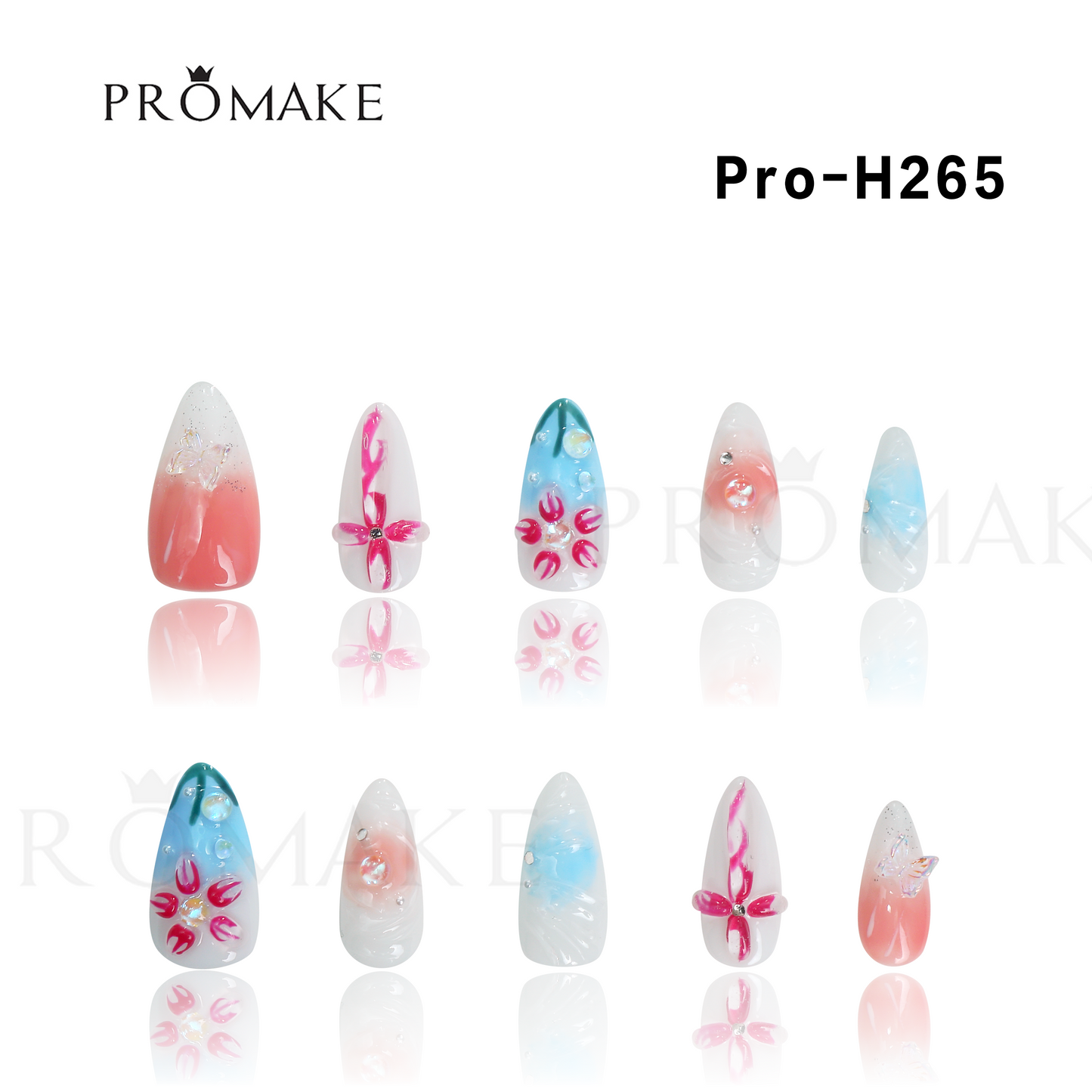 Promake Luxury - Mid-Length H246-H272 - Handmade Press On Nails 10PCS Reuseable Nails wtih Nail tools