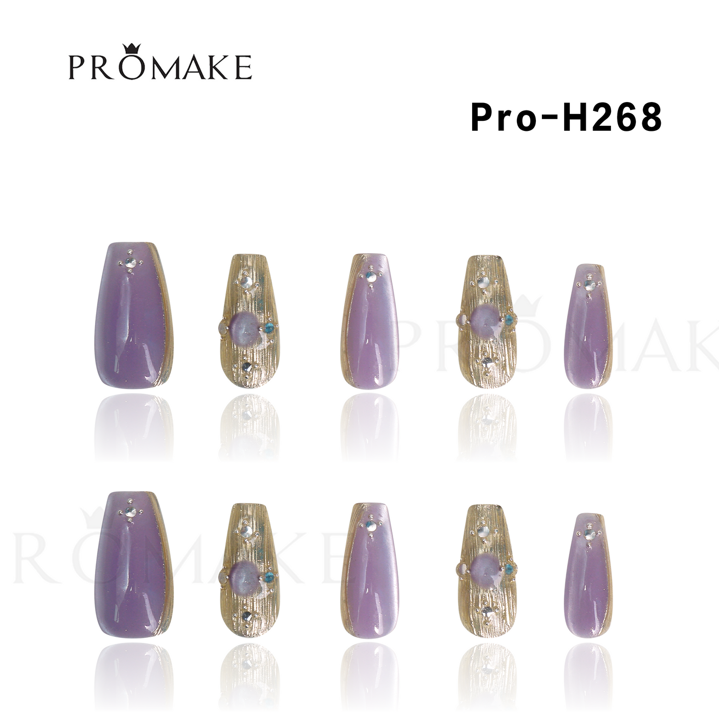 Promake Luxury - Mid-Length H246-H272 - Handmade Press On Nails 10PCS Reuseable Nails wtih Nail tools