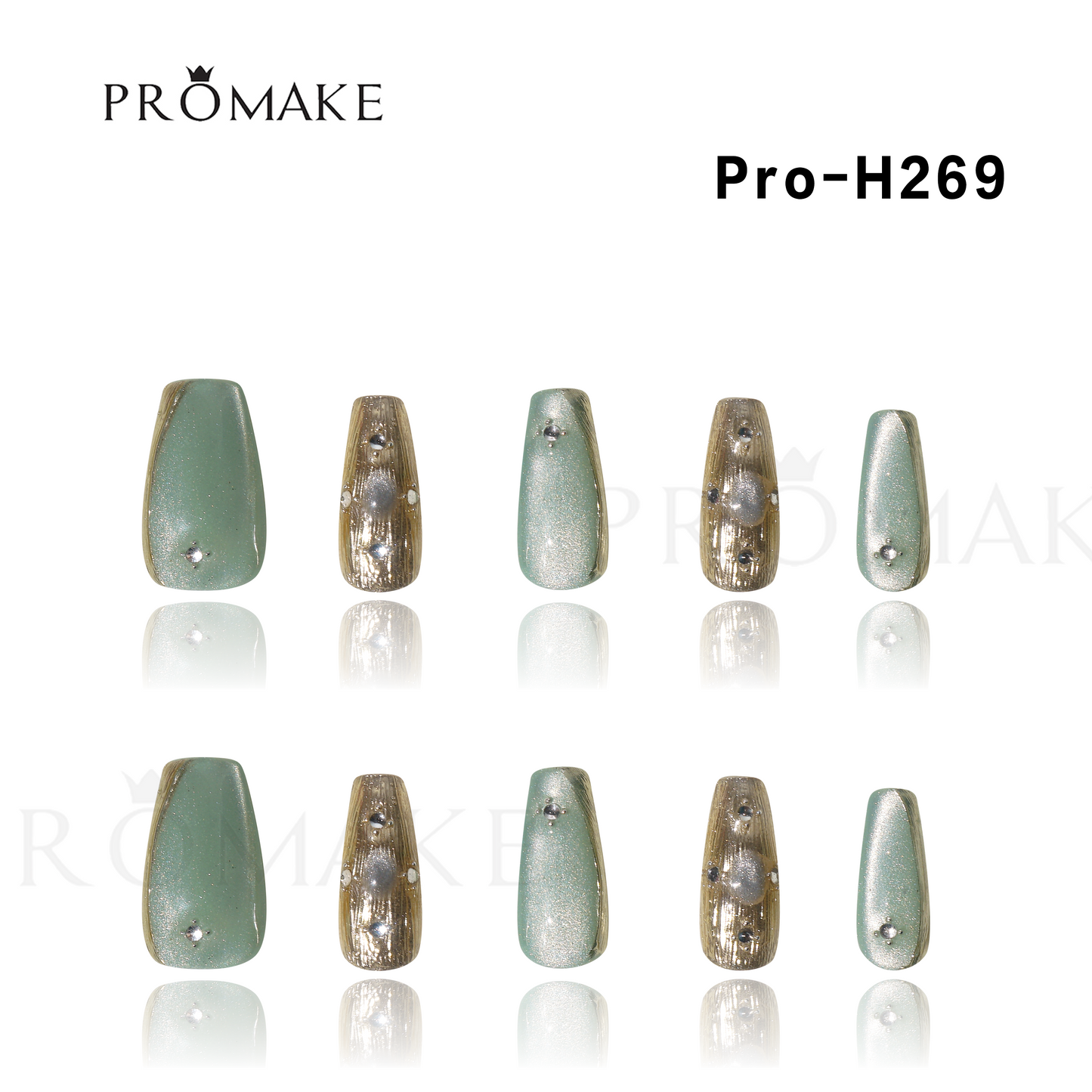 Promake Luxury - Mid-Length H246-H272 - Handmade Press On Nails 10PCS Reuseable Nails wtih Nail tools