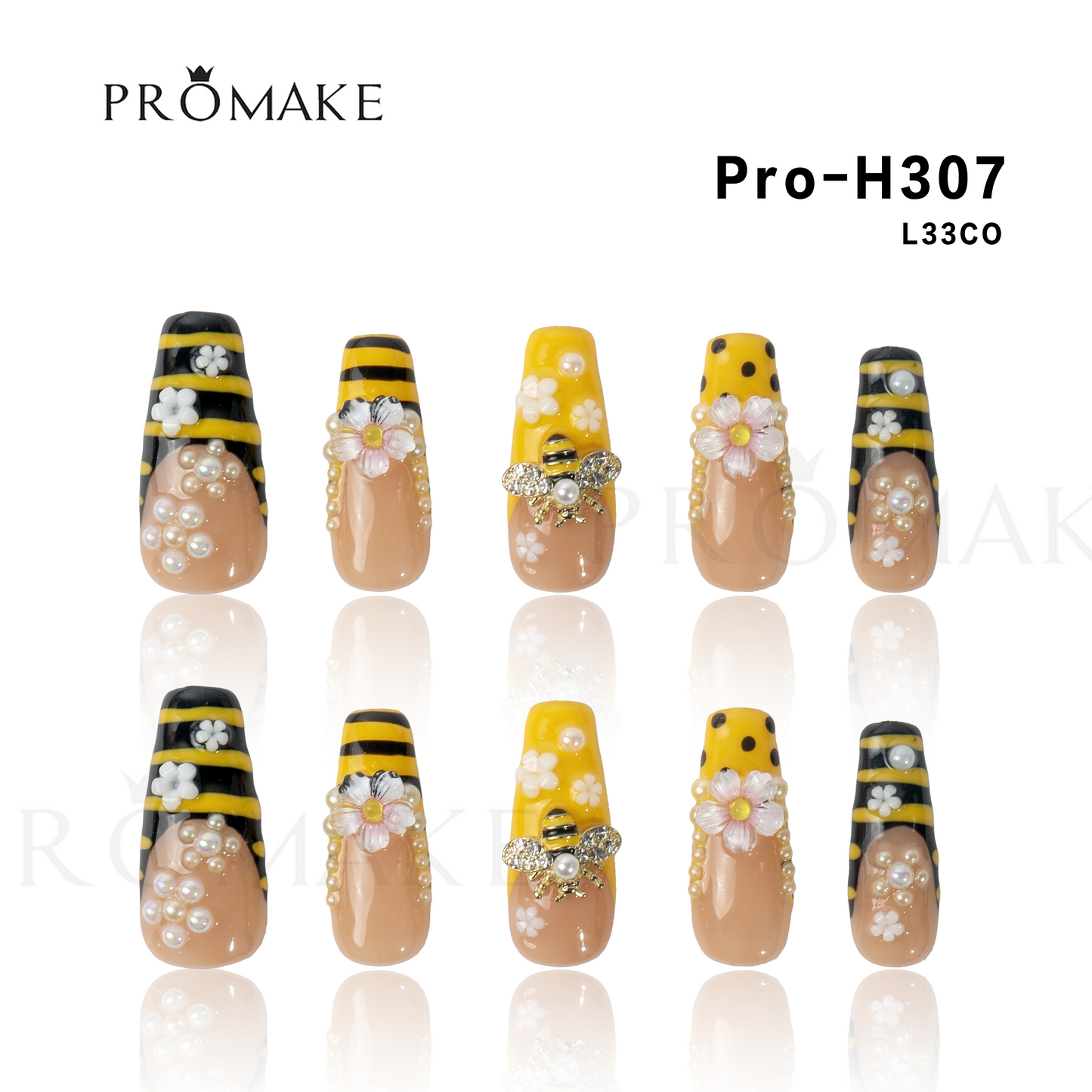 Promake Luxury - Long length - H307-H330 - Custom Handmade Press On Nails 10PCS Reuseable Nails wtih Nail tools