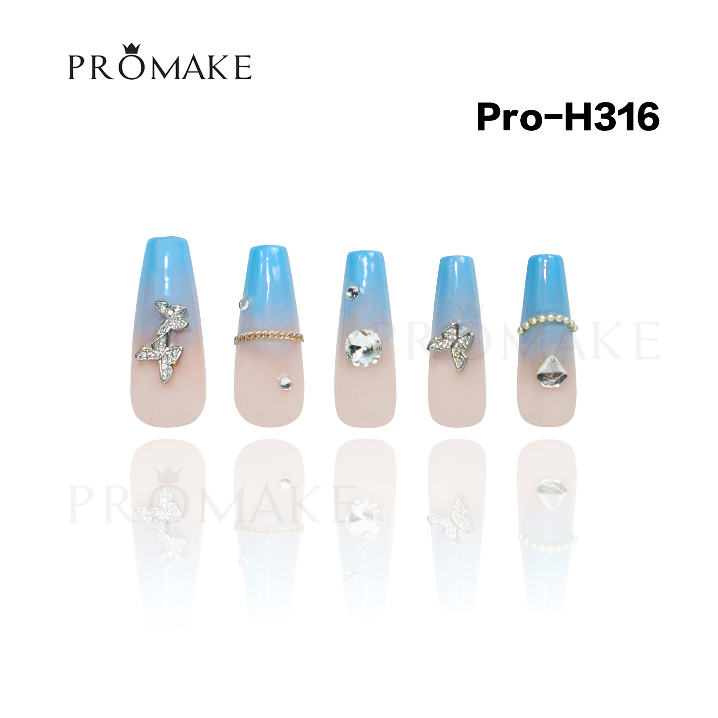 Promake Luxury - Long length - H307-H330 - Custom Handmade Press On Nails 10PCS Reuseable Nails wtih Nail tools