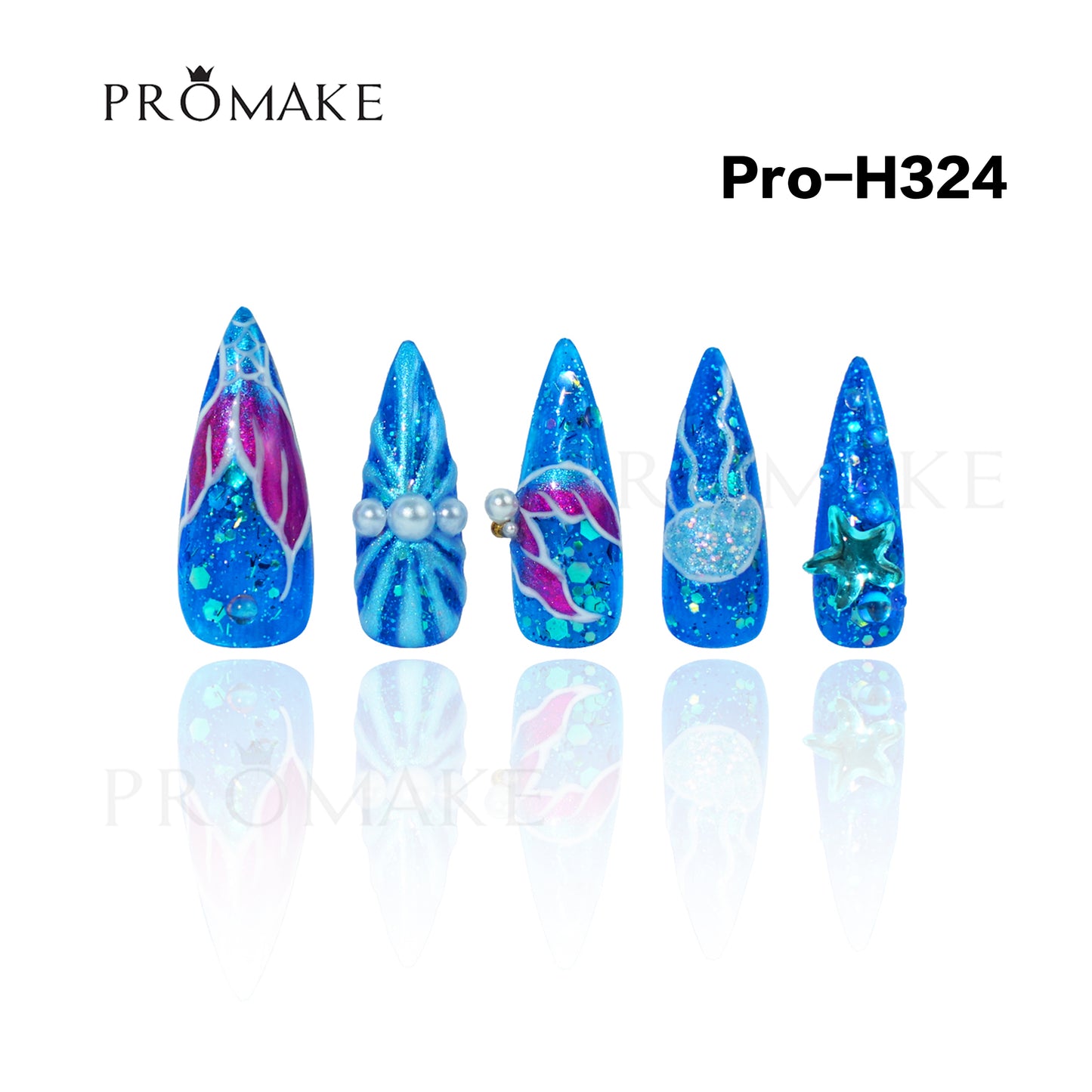 Promake Luxury - Long length - H307-H330 - Custom Handmade Press On Nails 10PCS Reuseable Nails wtih Nail tools
