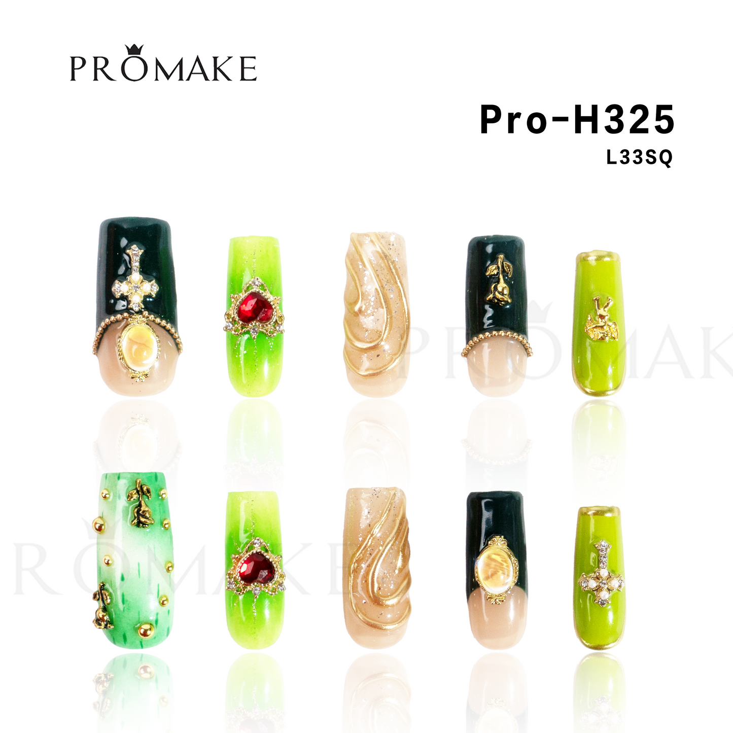 Promake Luxury - Long length - H307-H330 - Custom Handmade Press On Nails 10PCS Reuseable Nails wtih Nail tools