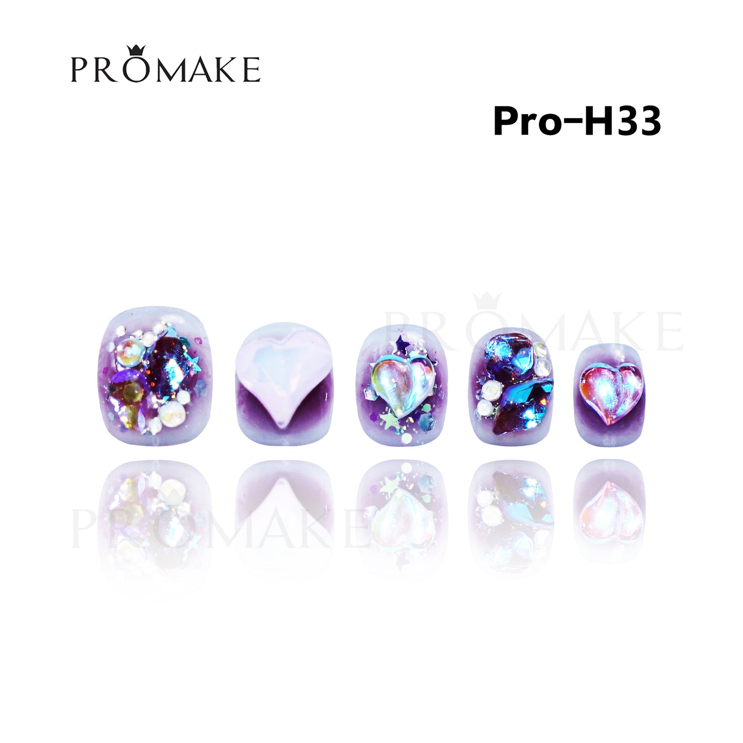 Promake Luxury - Short Length H20-H55 - Handmade Press On Nails Reusable 10PCS