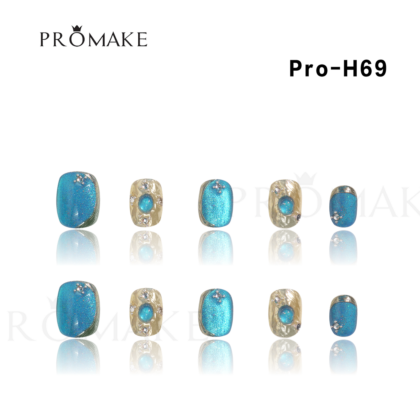 Promake Luxury - Short Length H61-H80 - Handmade Press On Nails Reusable 10PCS