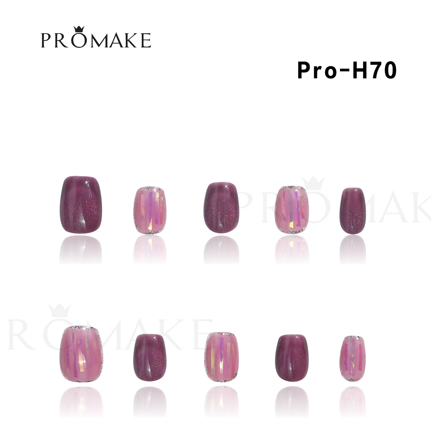 Promake Luxury - Short Length H61-H80 - Handmade Press On Nails Reusable 10PCS