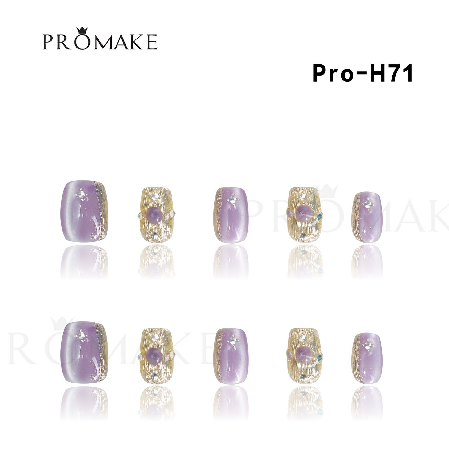 Promake Luxury - Short Length H61-H80 - Handmade Press On Nails Reusable 10PCS