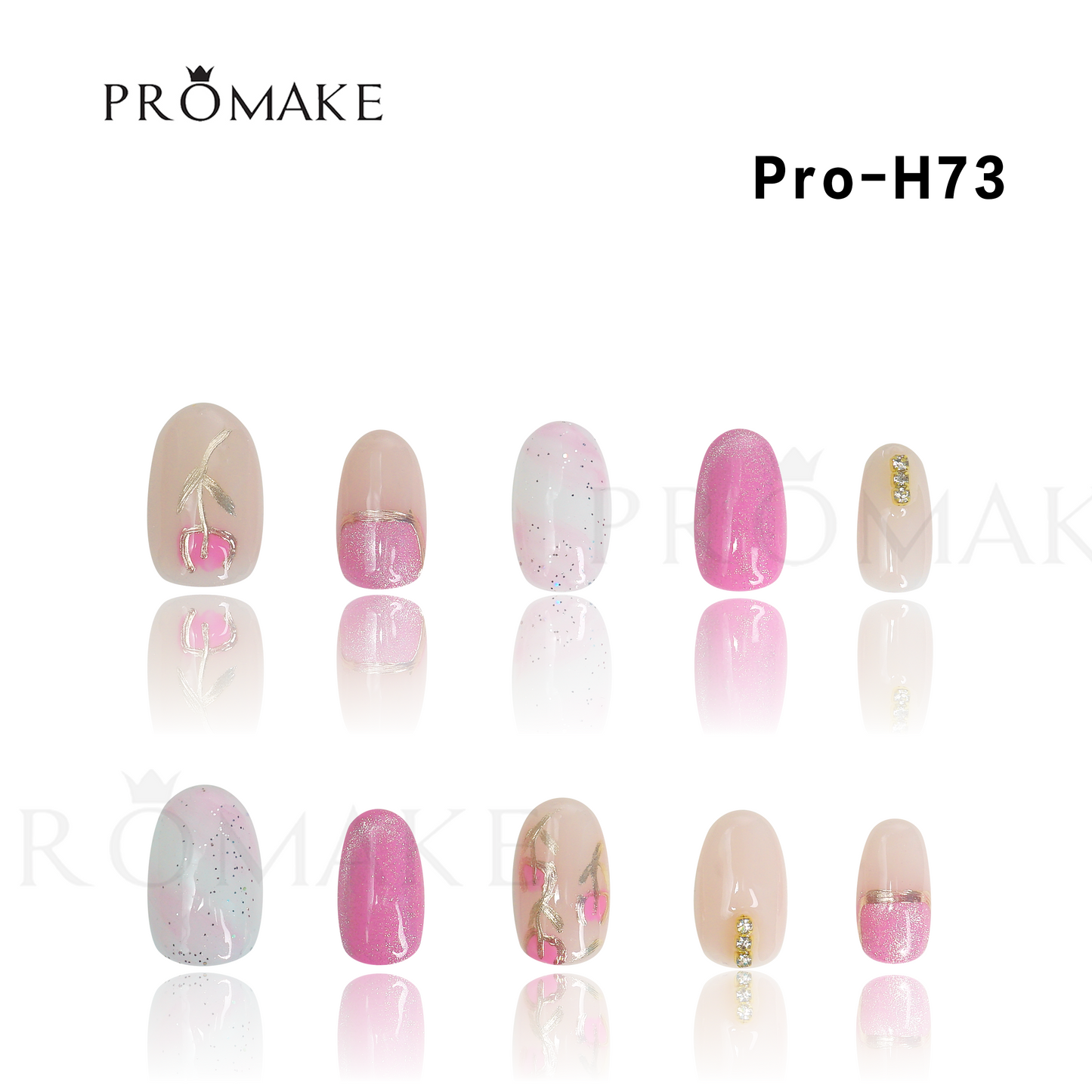 Promake Luxury - Short Length H61-H80 - Handmade Press On Nails Reusable 10PCS