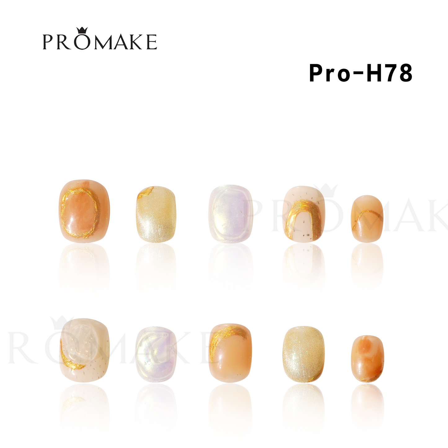 Promake Luxury - Short Length H61-H80 - Handmade Press On Nails Reusable 10PCS