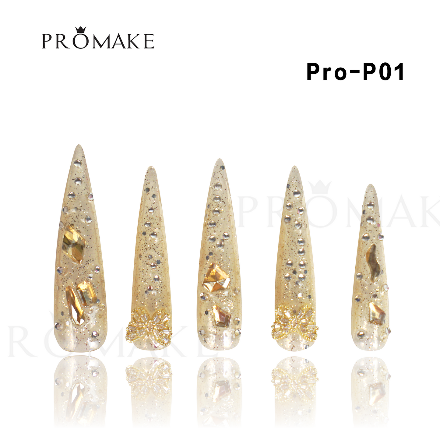 Promake Luxury Handmade Press On Nails - P01-P17 - Nails length 55MM - Durable Reuseable Nails wtih Nail tools 10PCS XS-XL