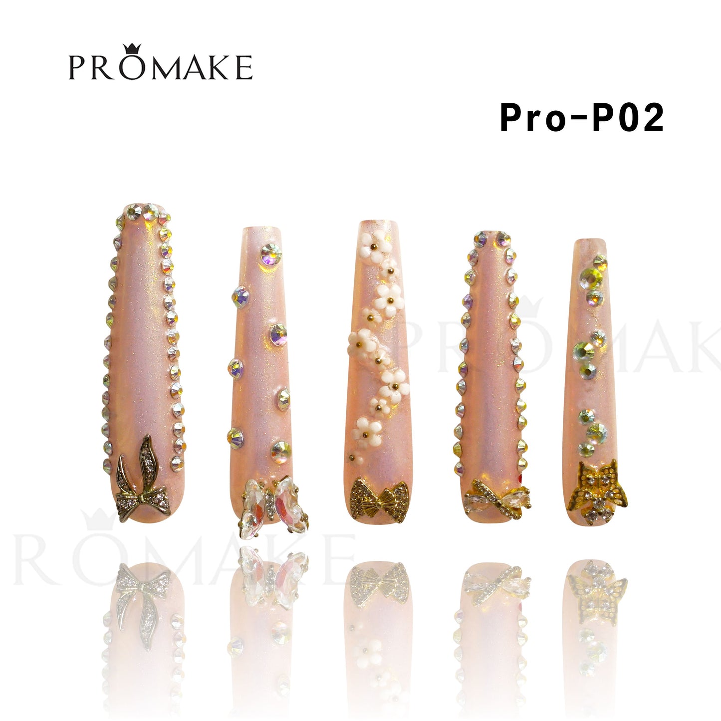 Promake Luxury Handmade Press On Nails - P01-P17 - Nails length 55MM - Durable Reuseable Nails wtih Nail tools 10PCS XS-XL