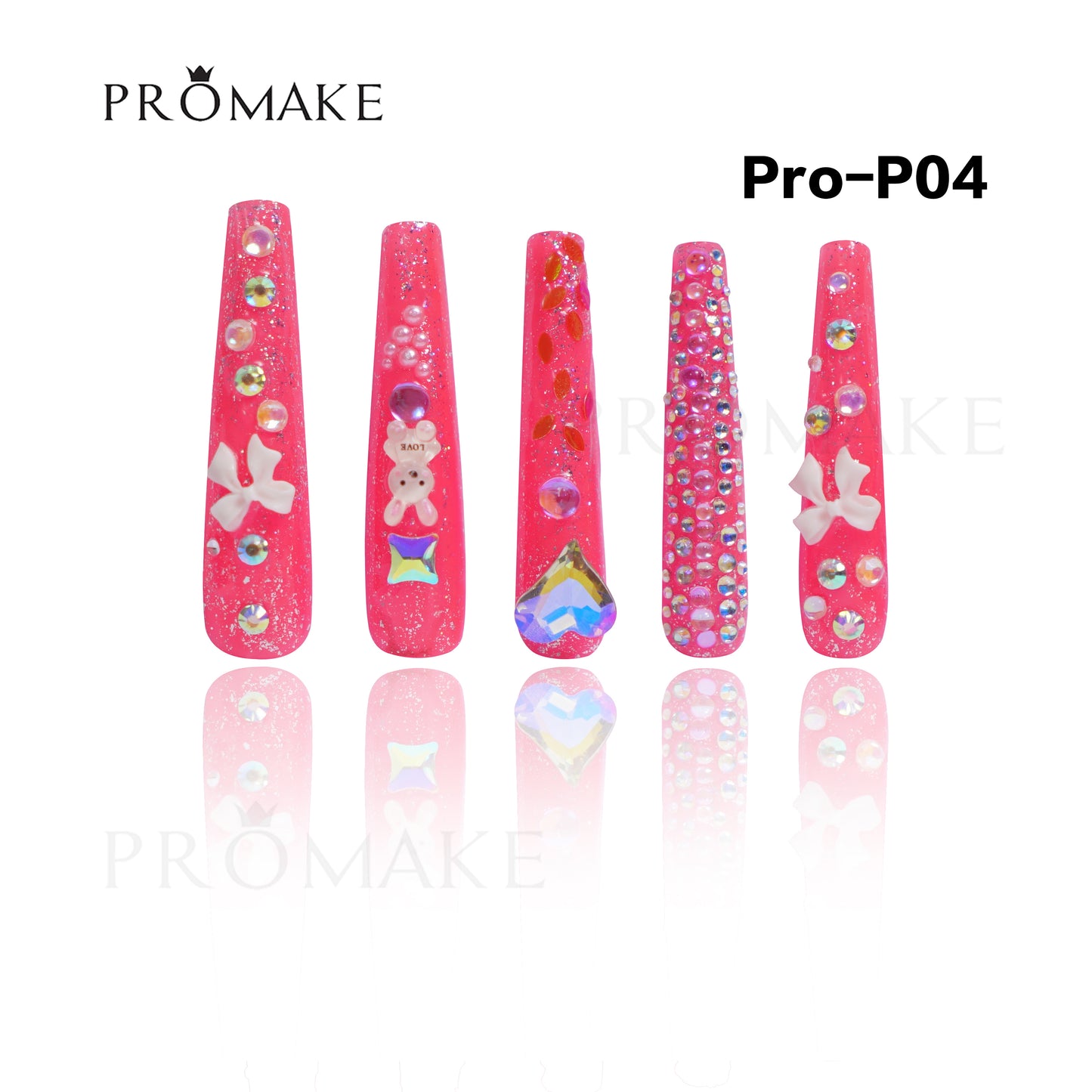 Promake Luxury Handmade Press On Nails - P01-P17 - Nails length 55MM - Durable Reuseable Nails wtih Nail tools 10PCS XS-XL