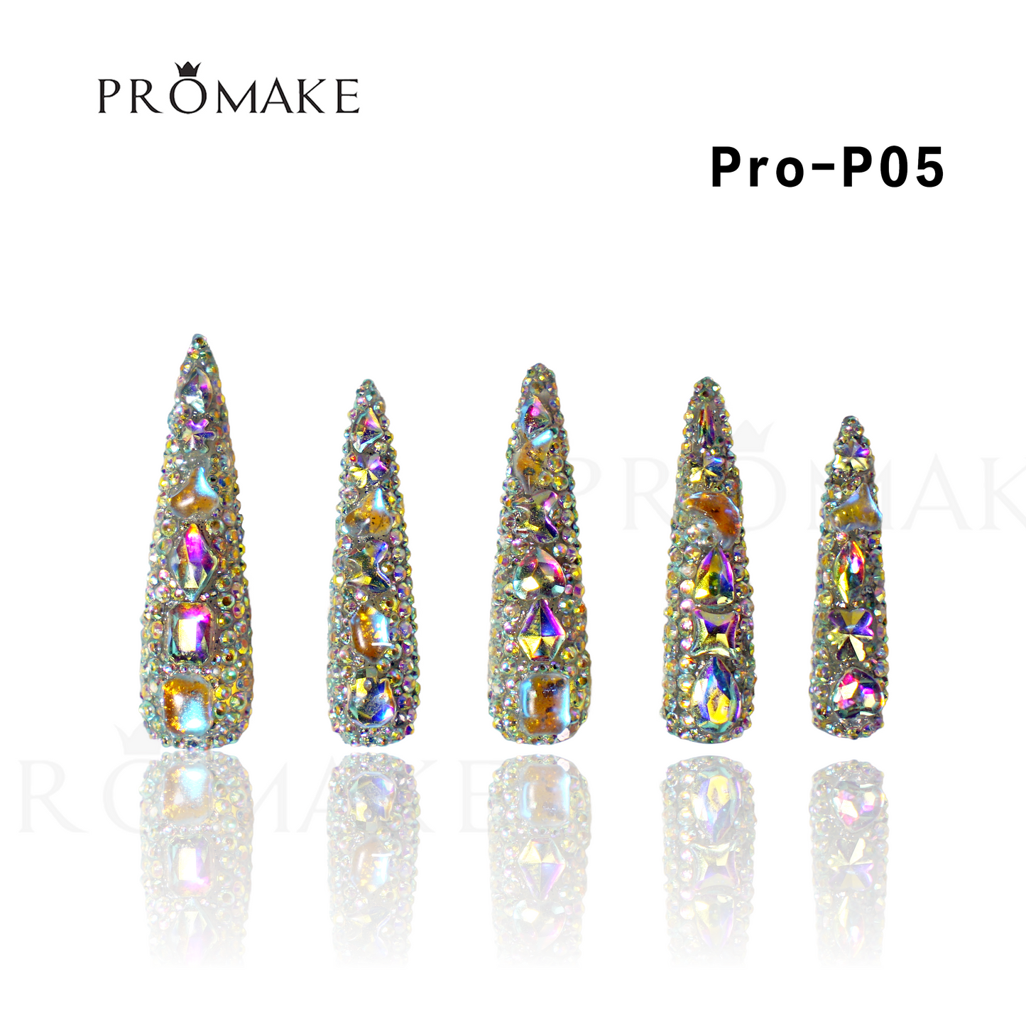 Promake Luxury Handmade Press On Nails - P01-P17 - Nails length 55MM - Durable Reuseable Nails wtih Nail tools 10PCS XS-XL