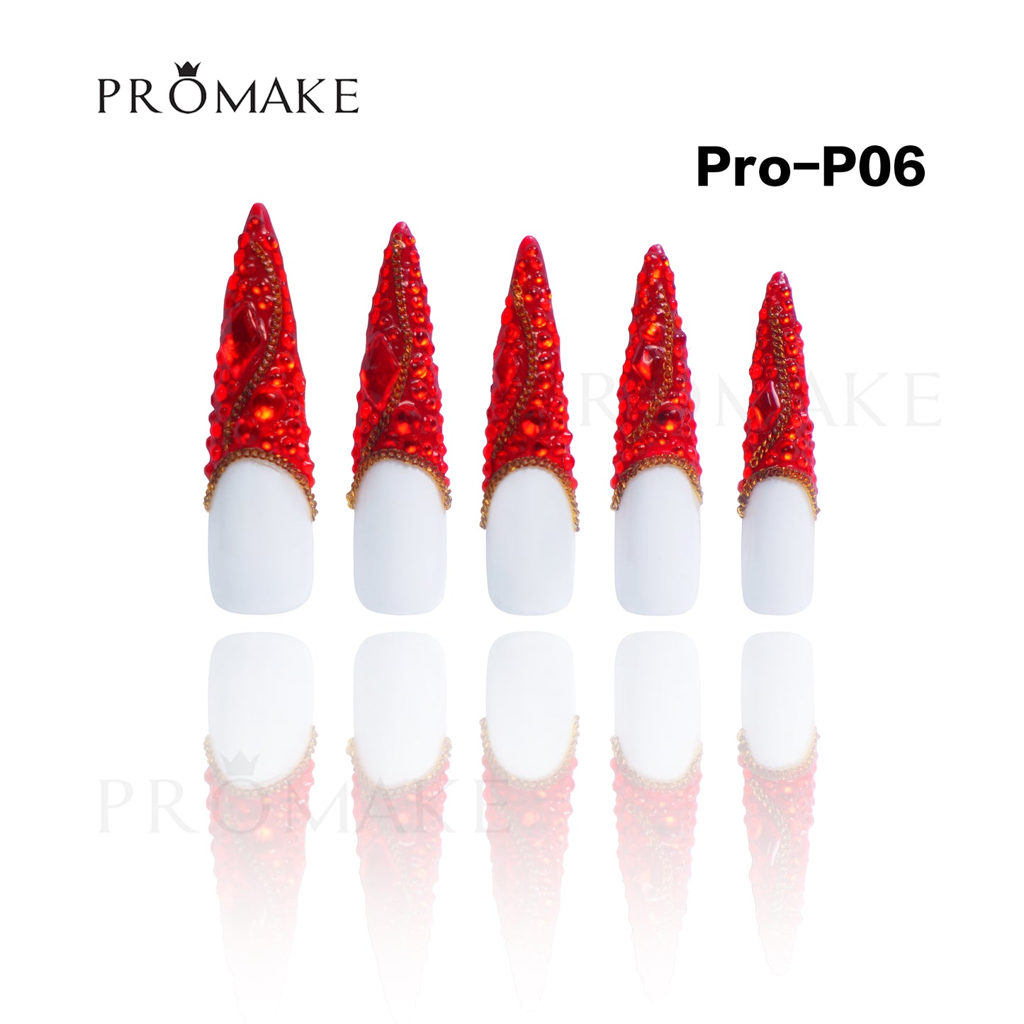 Promake Luxury Handmade Press On Nails - P01-P17 - Nails length 55MM - Durable Reuseable Nails wtih Nail tools 10PCS XS-XL