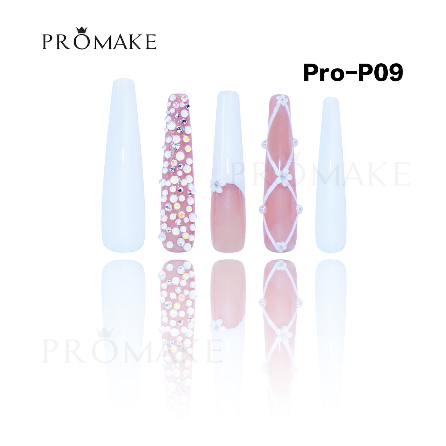 Promake Luxury Handmade Press On Nails - P01-P17 - Nails length 55MM - Durable Reuseable Nails wtih Nail tools 10PCS XS-XL