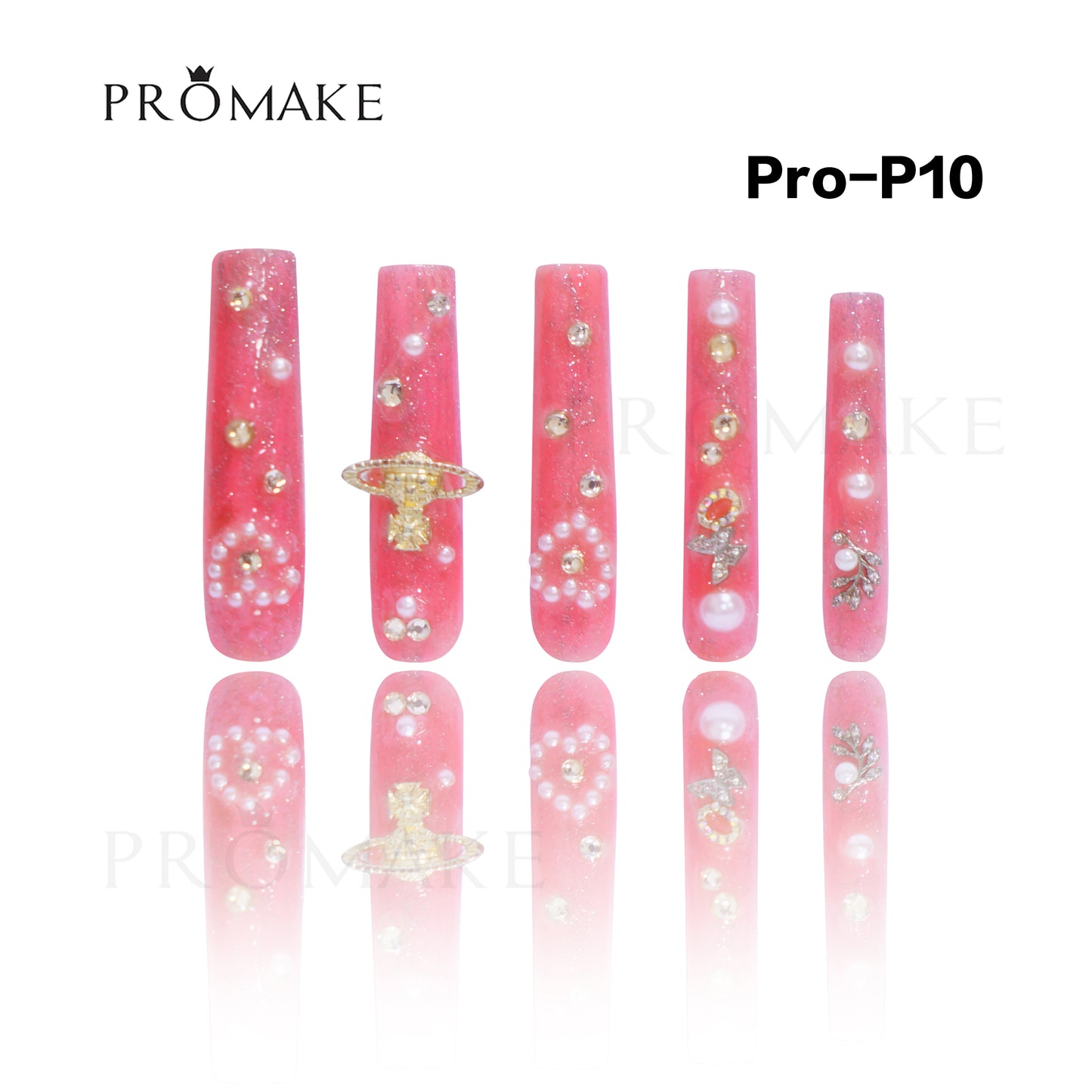 Promake Luxury Handmade Press On Nails - P01-P17 - Nails length 55MM - Durable Reuseable Nails wtih Nail tools 10PCS XS-XL