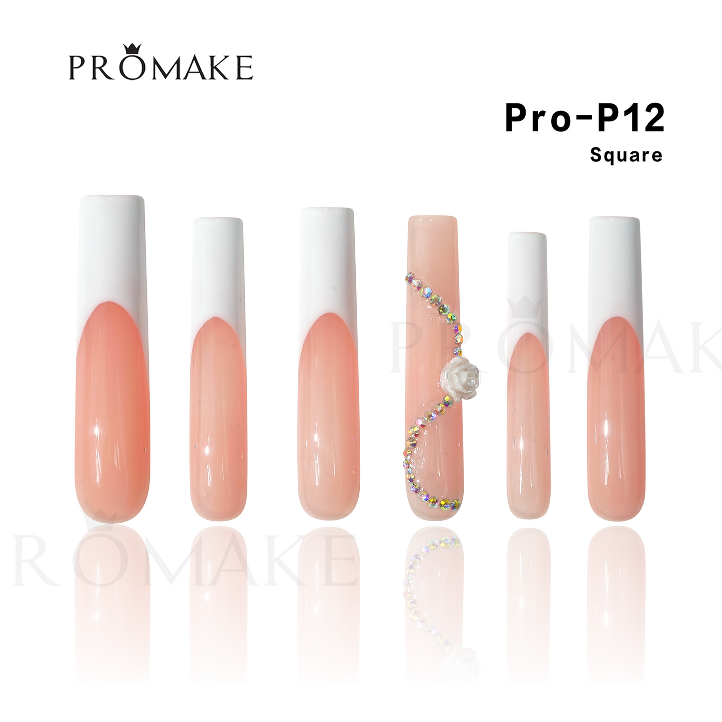 Promake Luxury Handmade Press On Nails - P01-P17 - Nails length 55MM - Durable Reuseable Nails wtih Nail tools 10PCS XS-XL