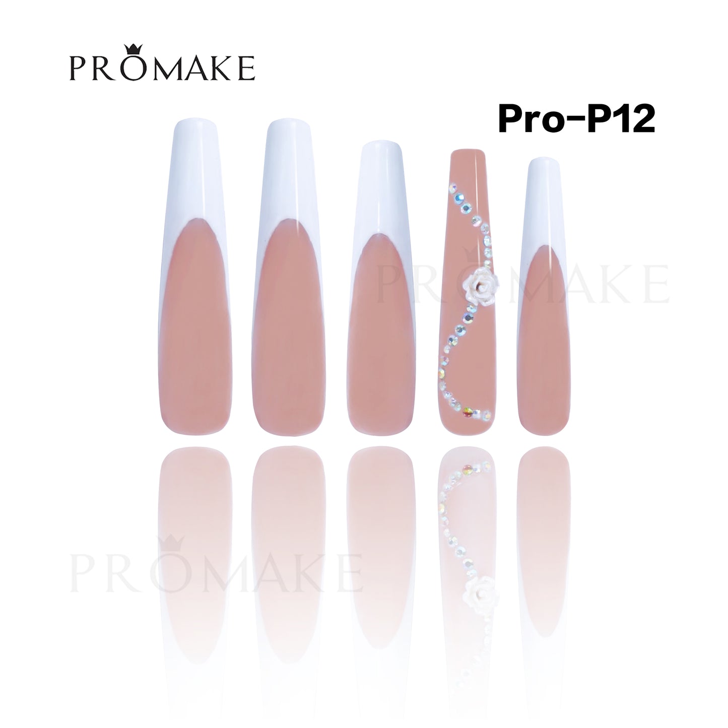 Promake Luxury Handmade Press On Nails - P01-P17 - Nails length 55MM - Durable Reuseable Nails wtih Nail tools 10PCS XS-XL