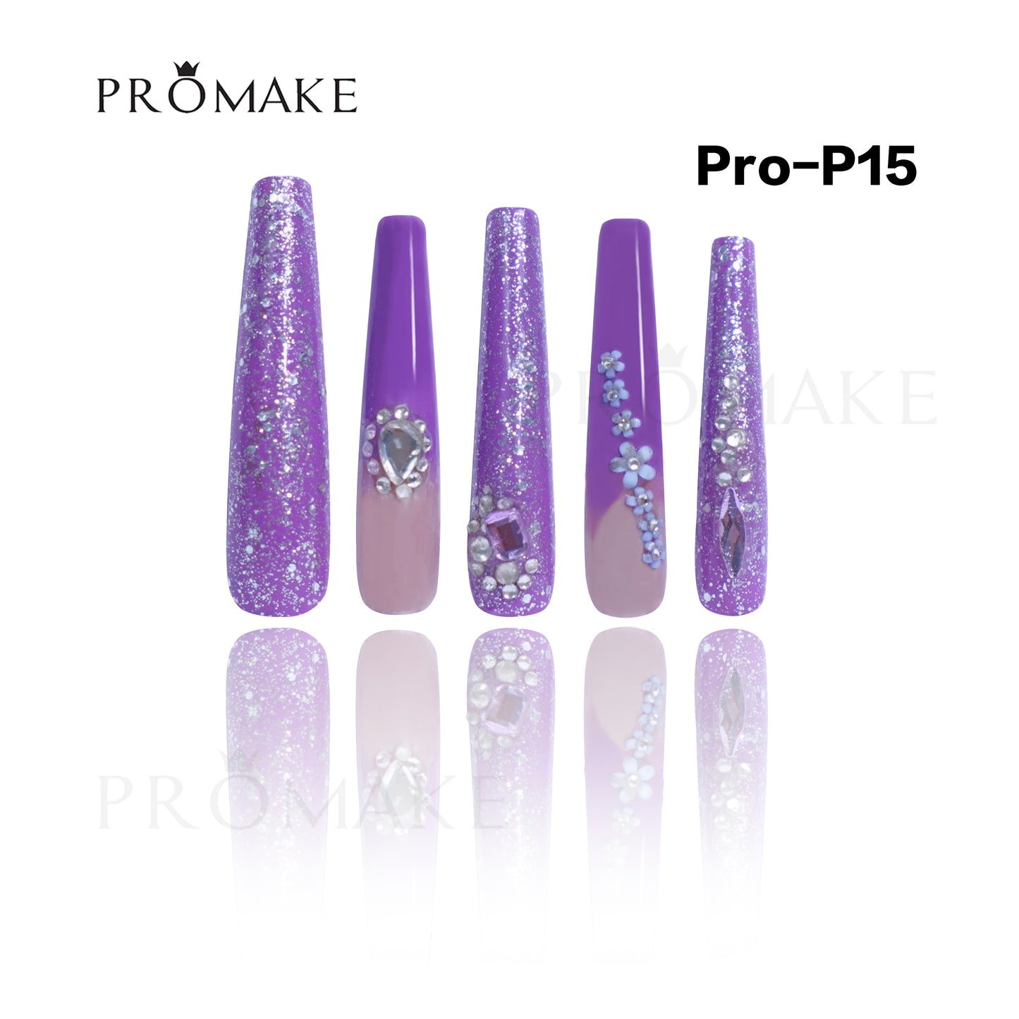 Promake Luxury Handmade Press On Nails - P01-P17 - Nails length 55MM - Durable Reuseable Nails wtih Nail tools 10PCS XS-XL