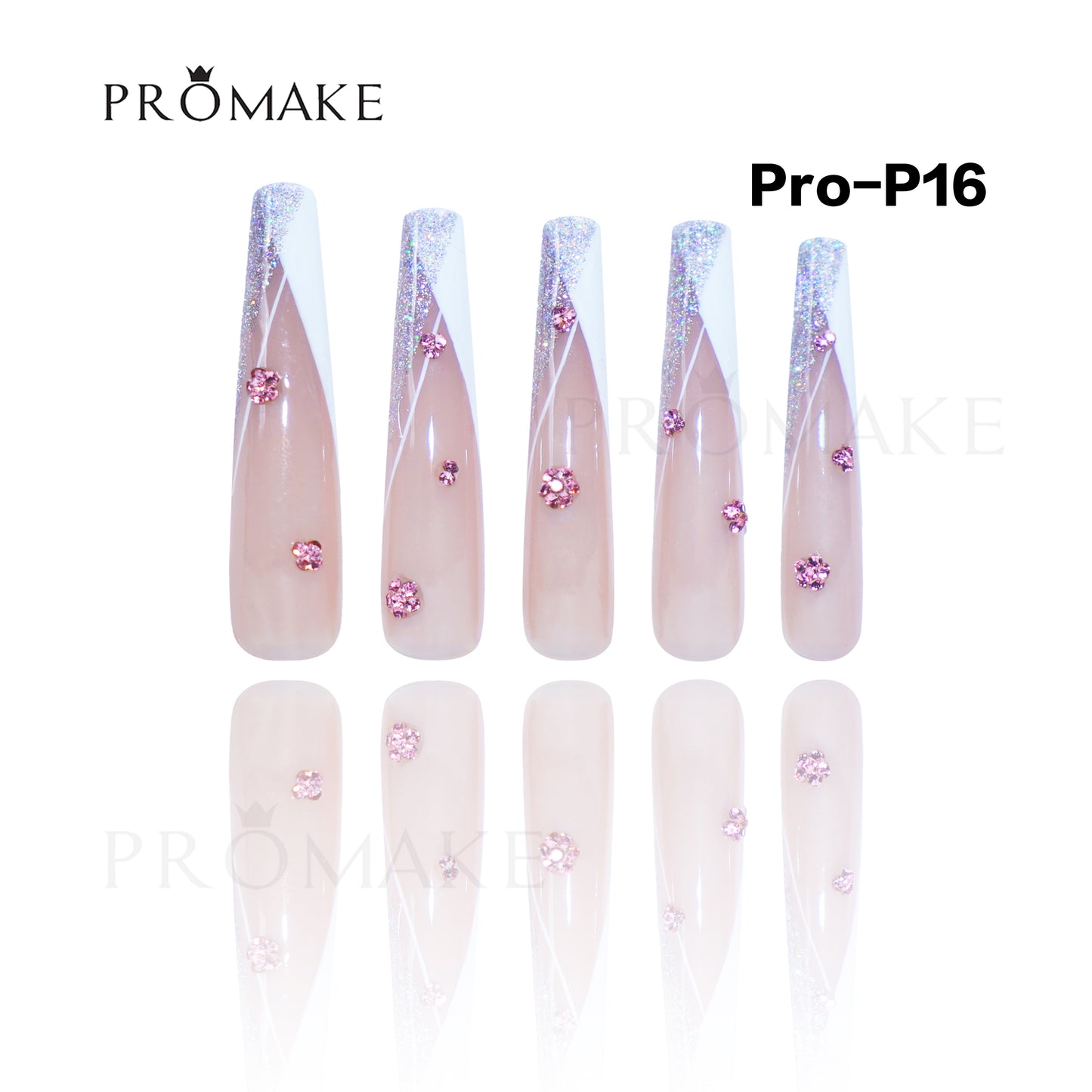 Promake Luxury Handmade Press On Nails - P01-P17 - Nails length 55MM - Durable Reuseable Nails wtih Nail tools 10PCS XS-XL