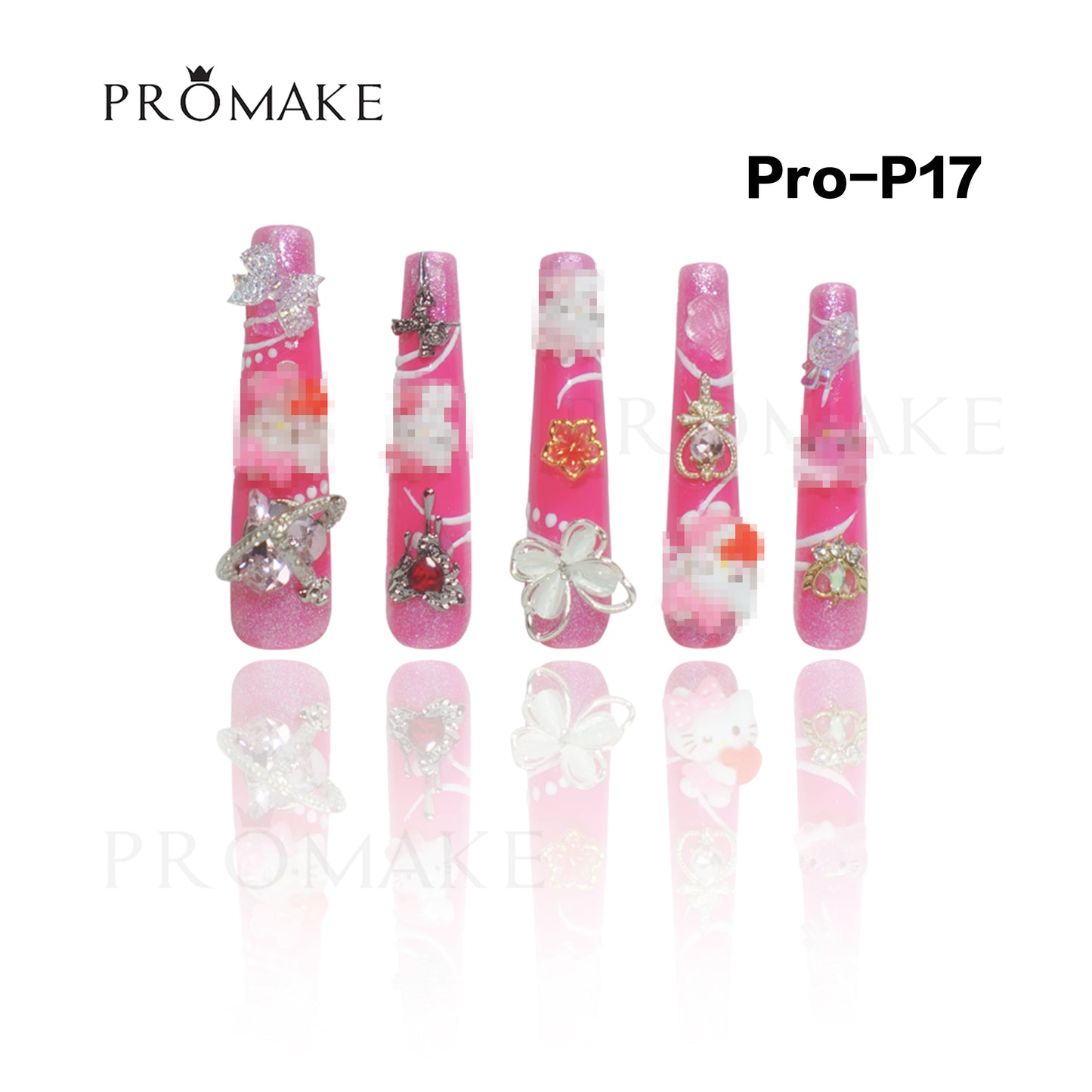 Promake Luxury Handmade Press On Nails - P01-P17 - Nails length 55MM - Durable Reuseable Nails wtih Nail tools 10PCS XS-XL