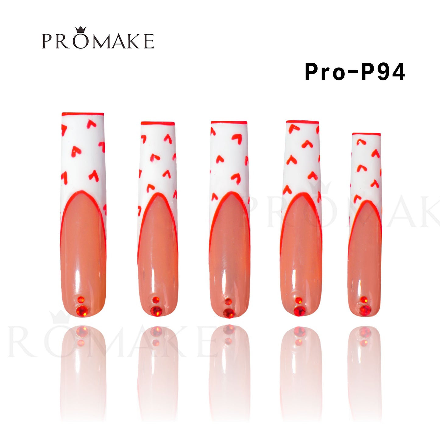 Promake Valentine's Day New series-Luxury Handmade Press on Nails-Nails Art Nail Care-With Nails Tools-54MM Length Super Long Length-XS-XL Size