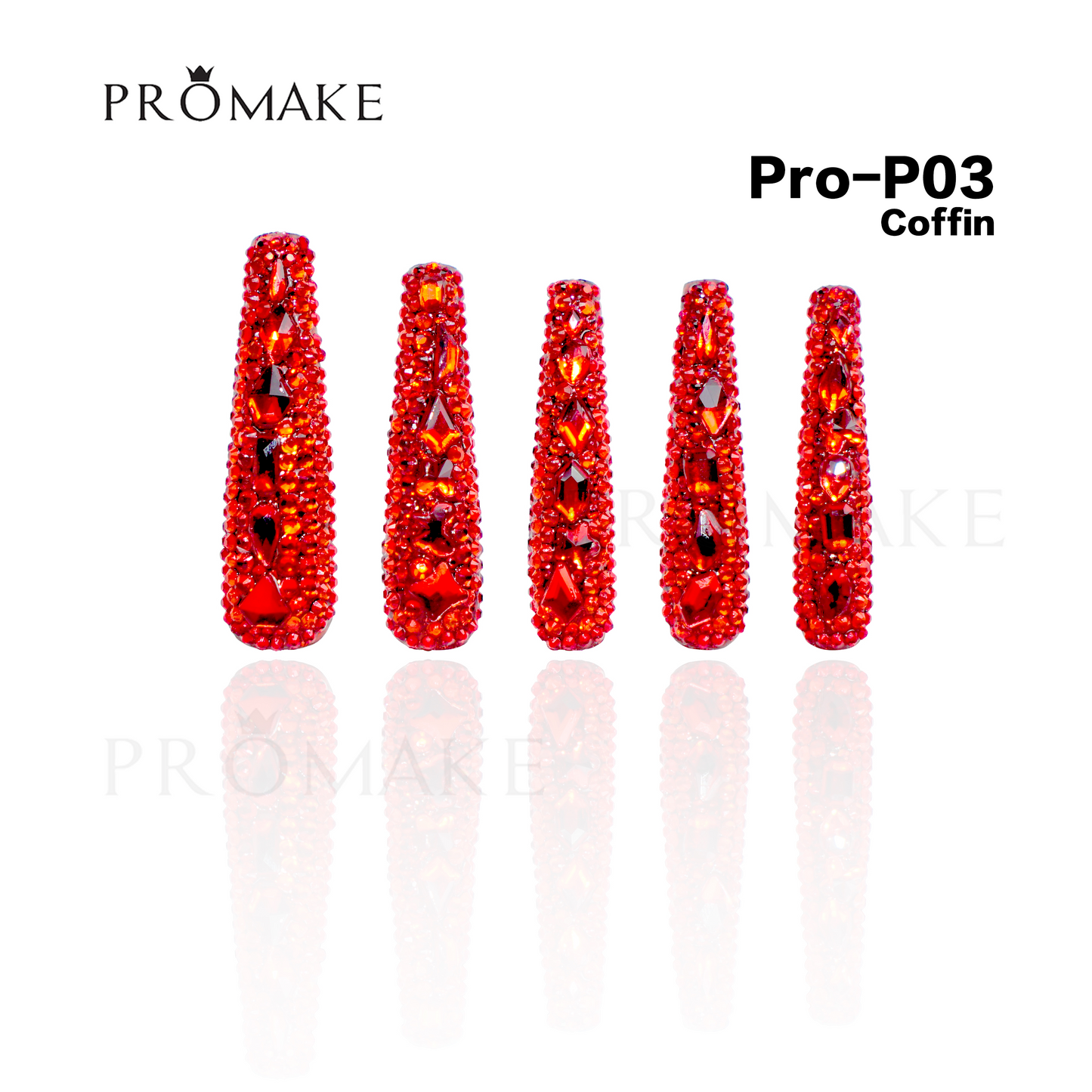 Promake Luxury Handmade Press On Nails - P01-P17 - Nails length 55MM - Durable Reuseable Nails wtih Nail tools 10PCS XS-XL