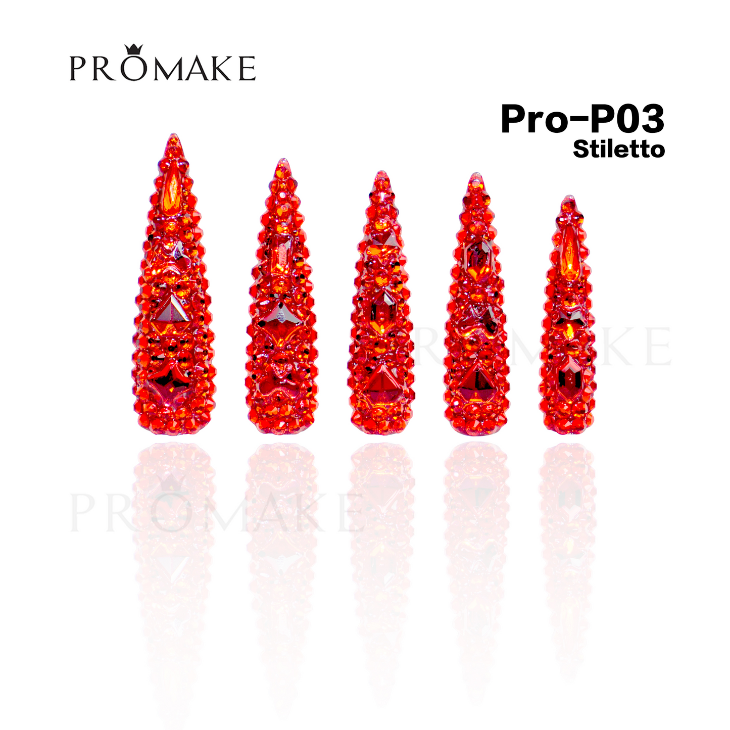 Promake Luxury Handmade Press On Nails - P01-P17 - Nails length 55MM - Durable Reuseable Nails wtih Nail tools 10PCS XS-XL