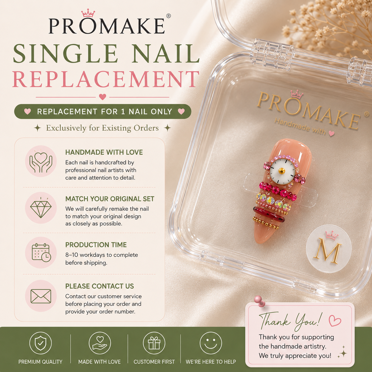Promake | Single Nail Replacement Service | Handmade to Match Your Original Set