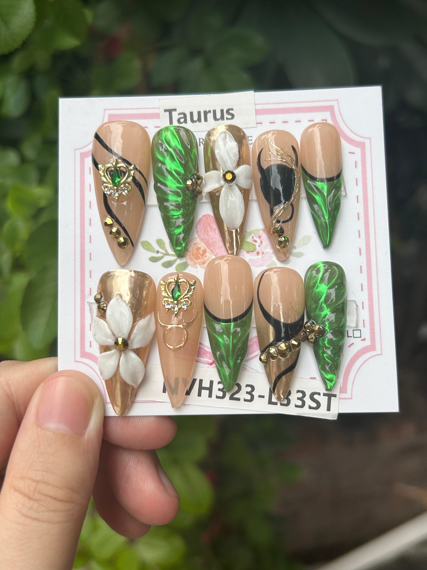 Promakenails 3D Floral Zodiac Sign Collection - Handmade Press On Nails 10PCS Reuseable Nails wtih Nail tools
