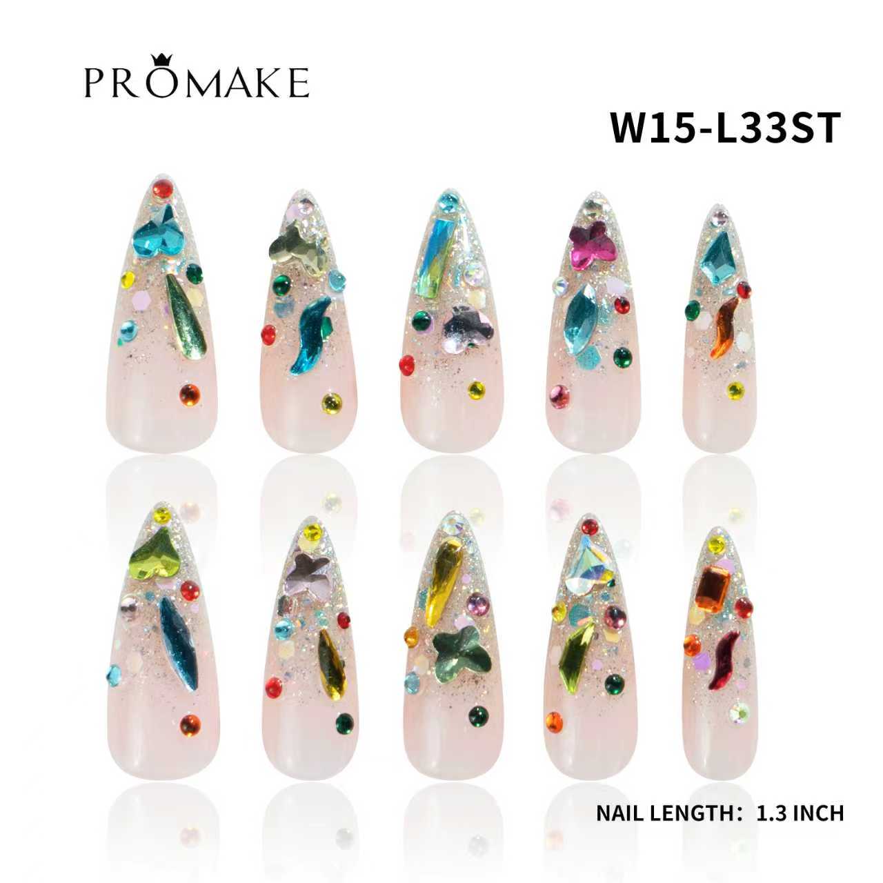 Promake Wonders Handmade Press-On Nails - Open InLive Crystal Design, Single Item, Luxury Unique Style, Salon Quality, Long Length, S-L Sizes, 4 Sets of Nail Tools, Handmade Press Ons