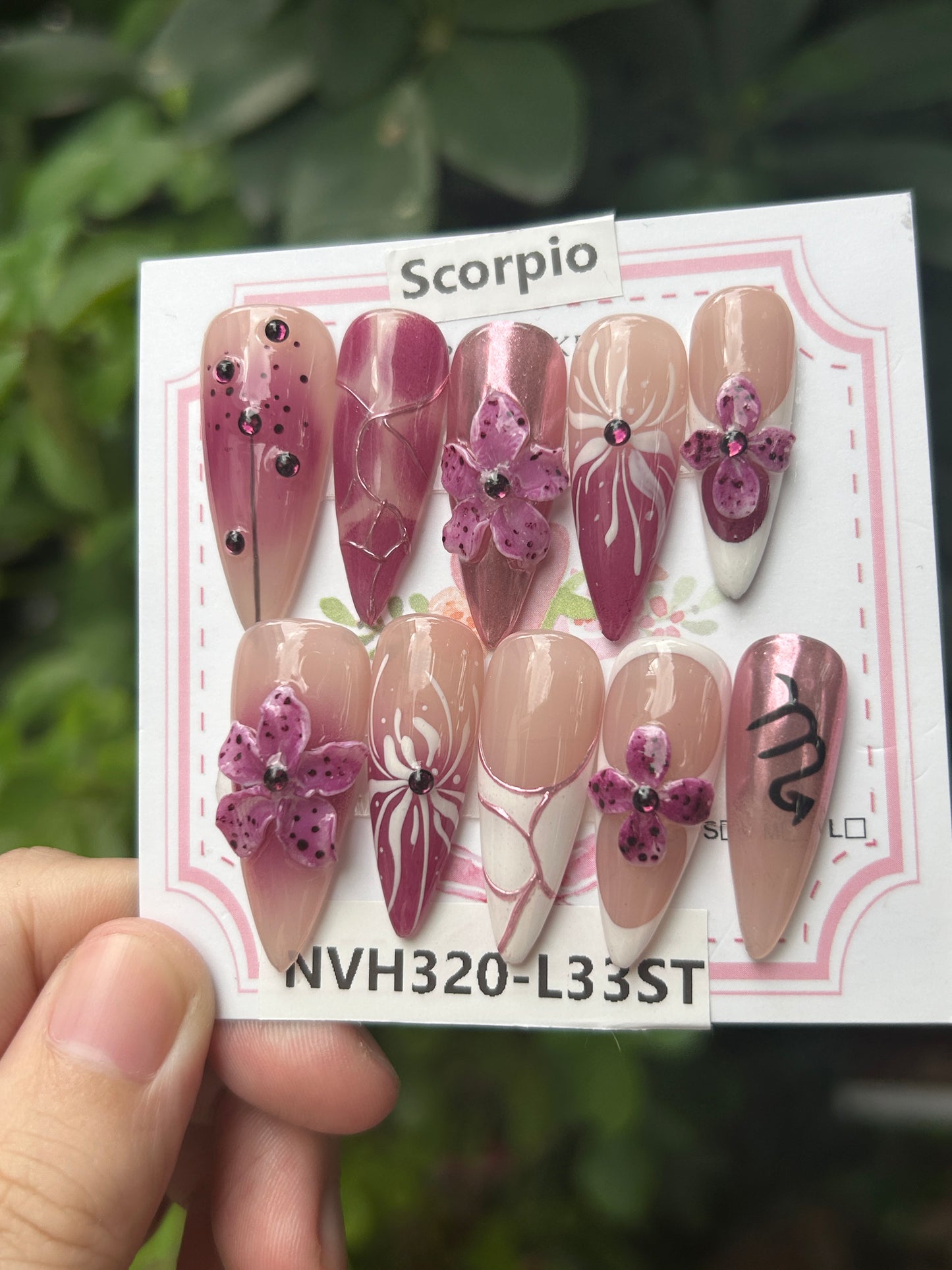 Promakenails 3D Floral Zodiac Sign Collection - Handmade Press On Nails 10PCS Reuseable Nails wtih Nail tools