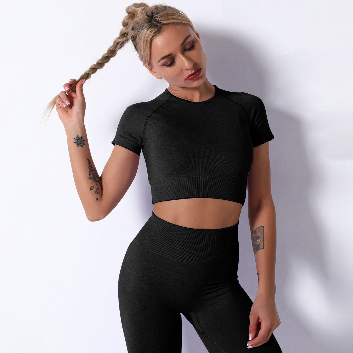 Promakepro Cross-Border New Arrival Seamless Knitted Quick-Drying Yoga Clothes Women's High Waist Hip Lift Tight Sports Yoga Pants Four-Piece Set in Stock