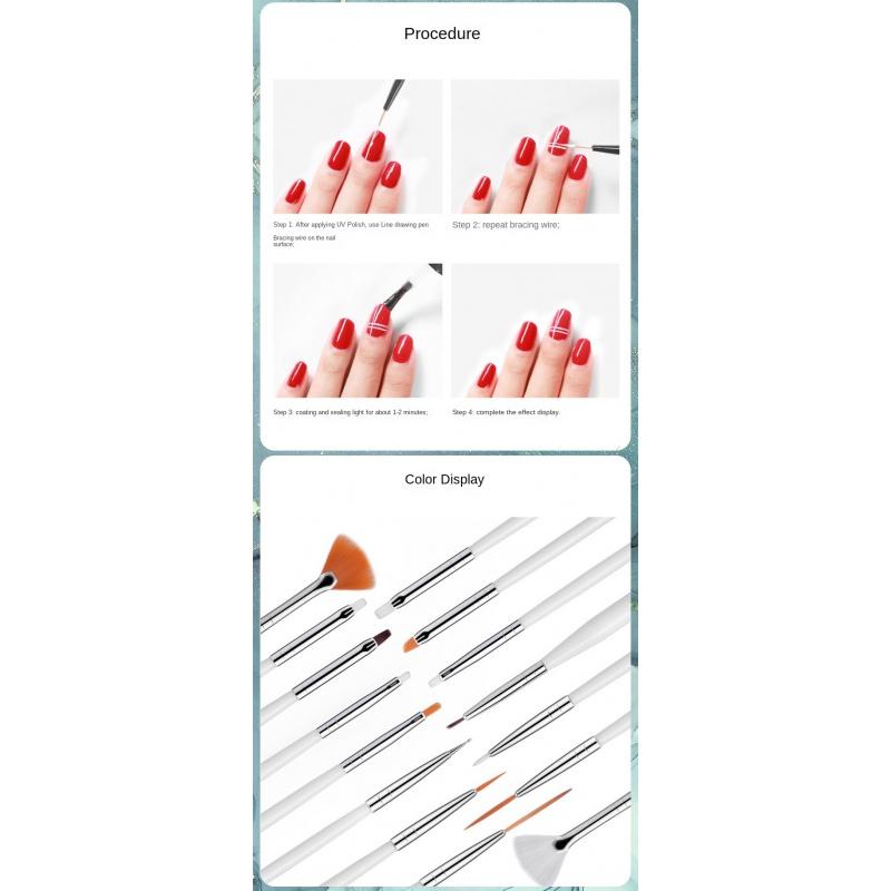 Promake® B01 | Manicure Implement 15 PCS | Painted Carved Hook Line Pen | Nail Art Blending Pen